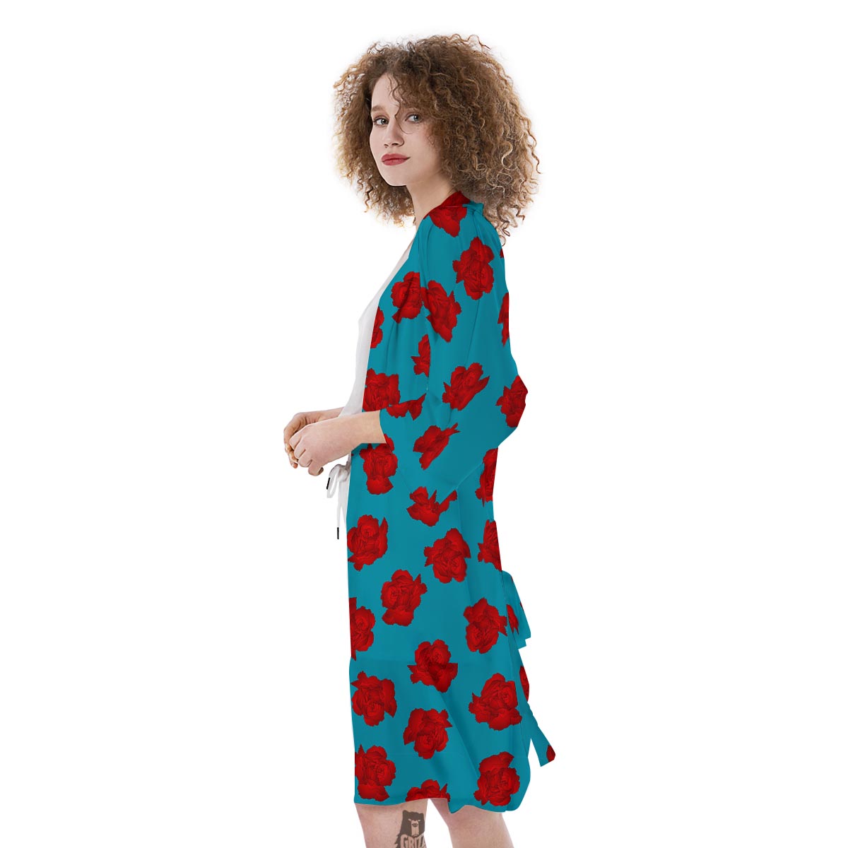 Carnation Blue And Red Print Pattern Kimono-grizzshop
