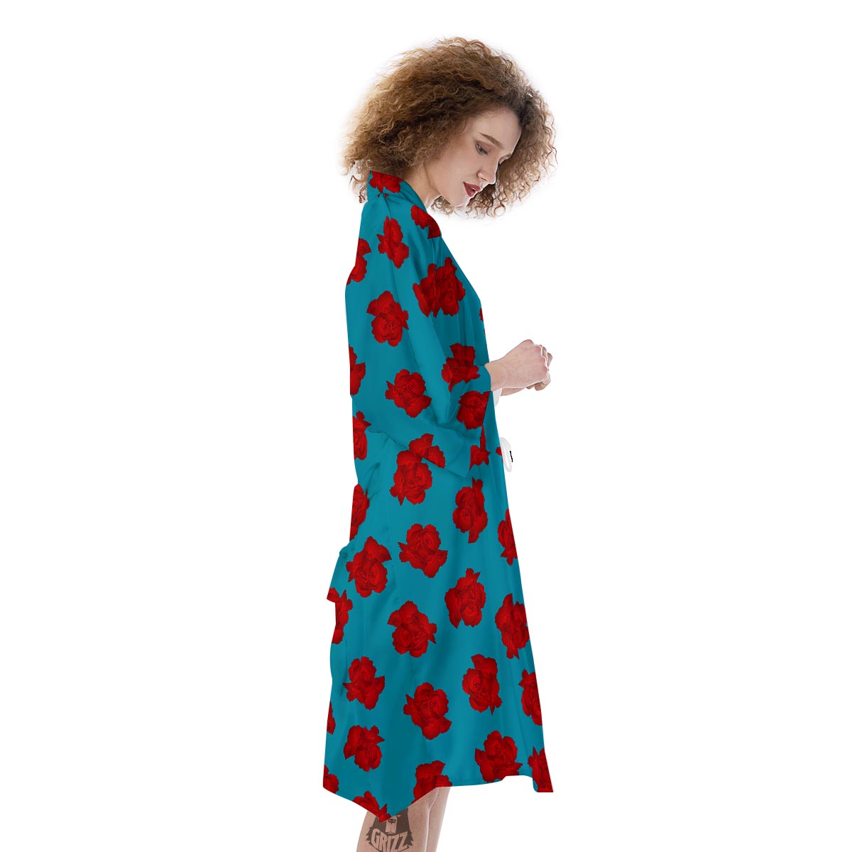 Carnation Blue And Red Print Pattern Kimono-grizzshop
