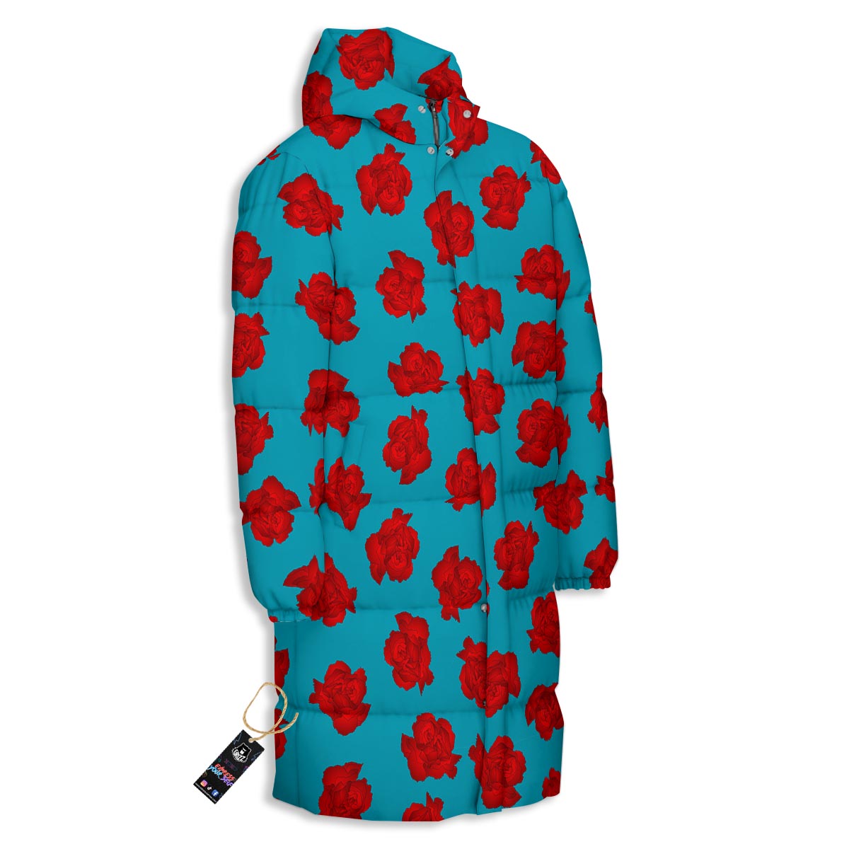Carnation Blue And Red Print Pattern Long Down Jacket-grizzshop
