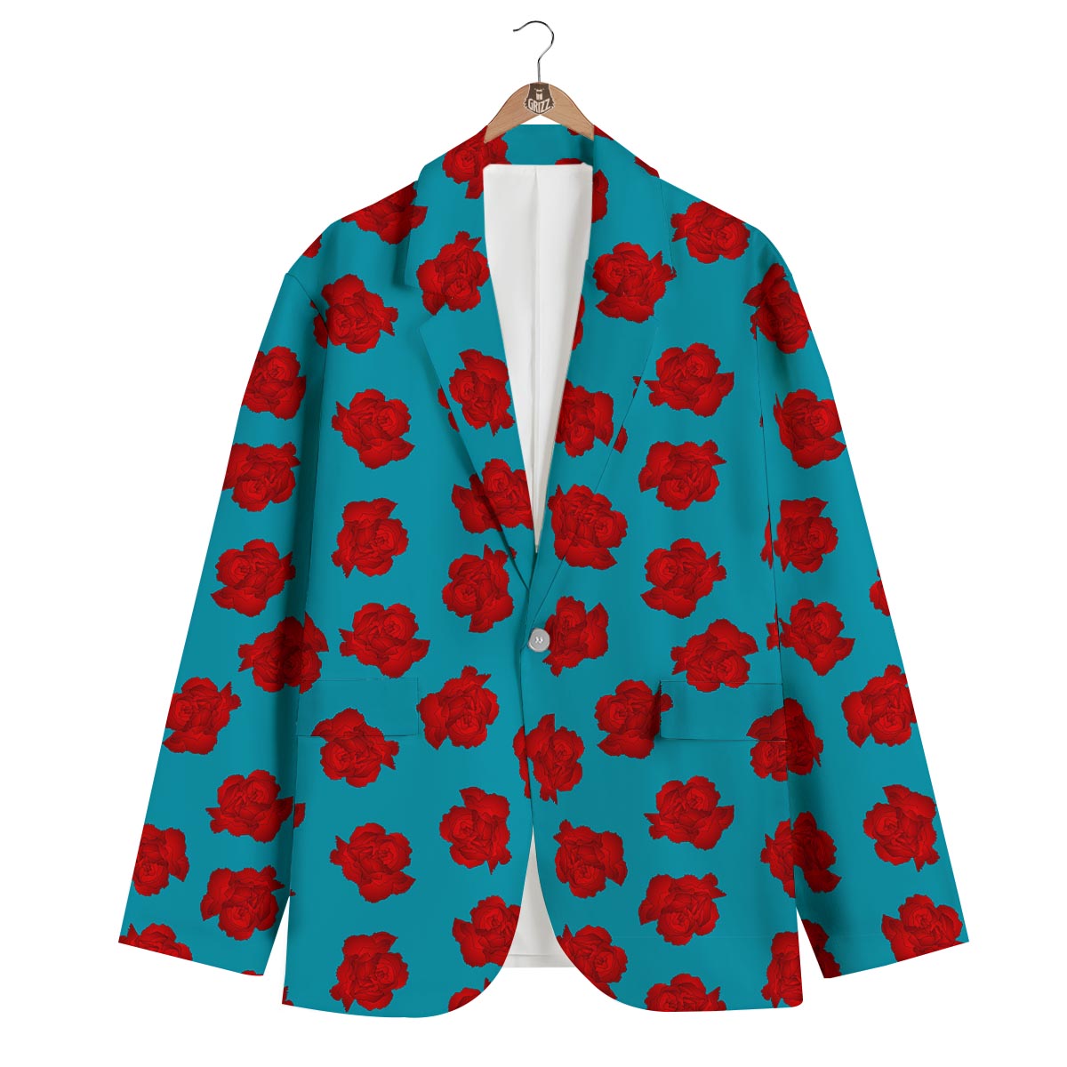 Carnation Blue And Red Print Pattern Men's Blazer-grizzshop