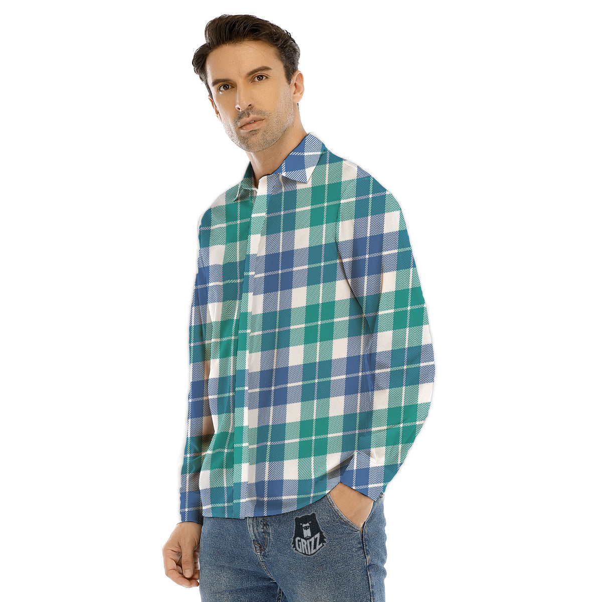 Carnation Blue And Red Print Pattern Men's Dress Shirts-grizzshop