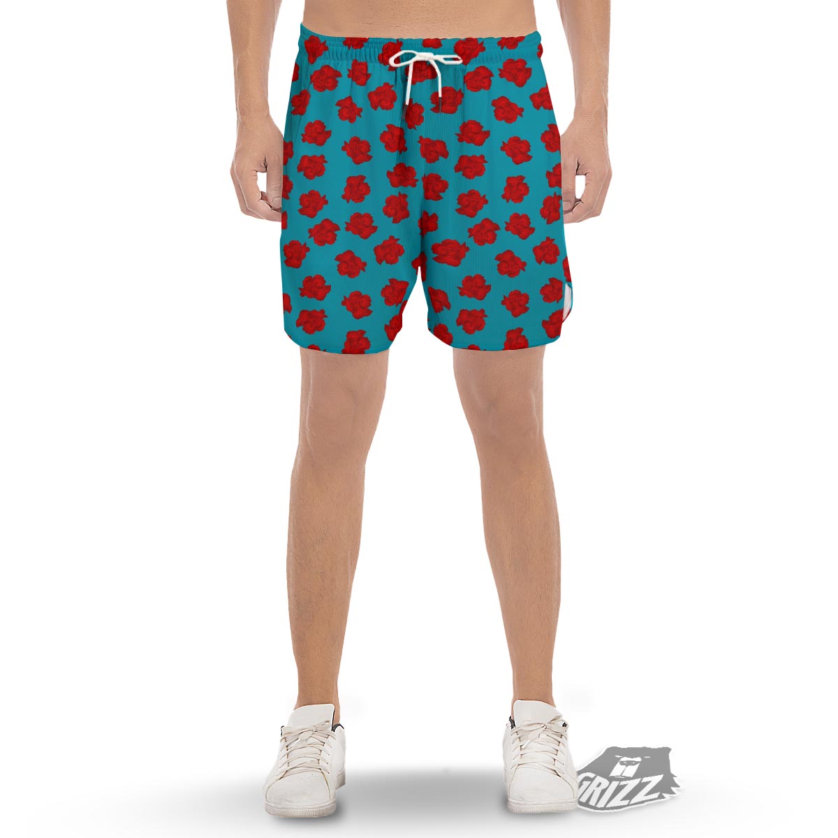 Carnation Blue And Red Print Pattern Men's Gym Shorts-grizzshop