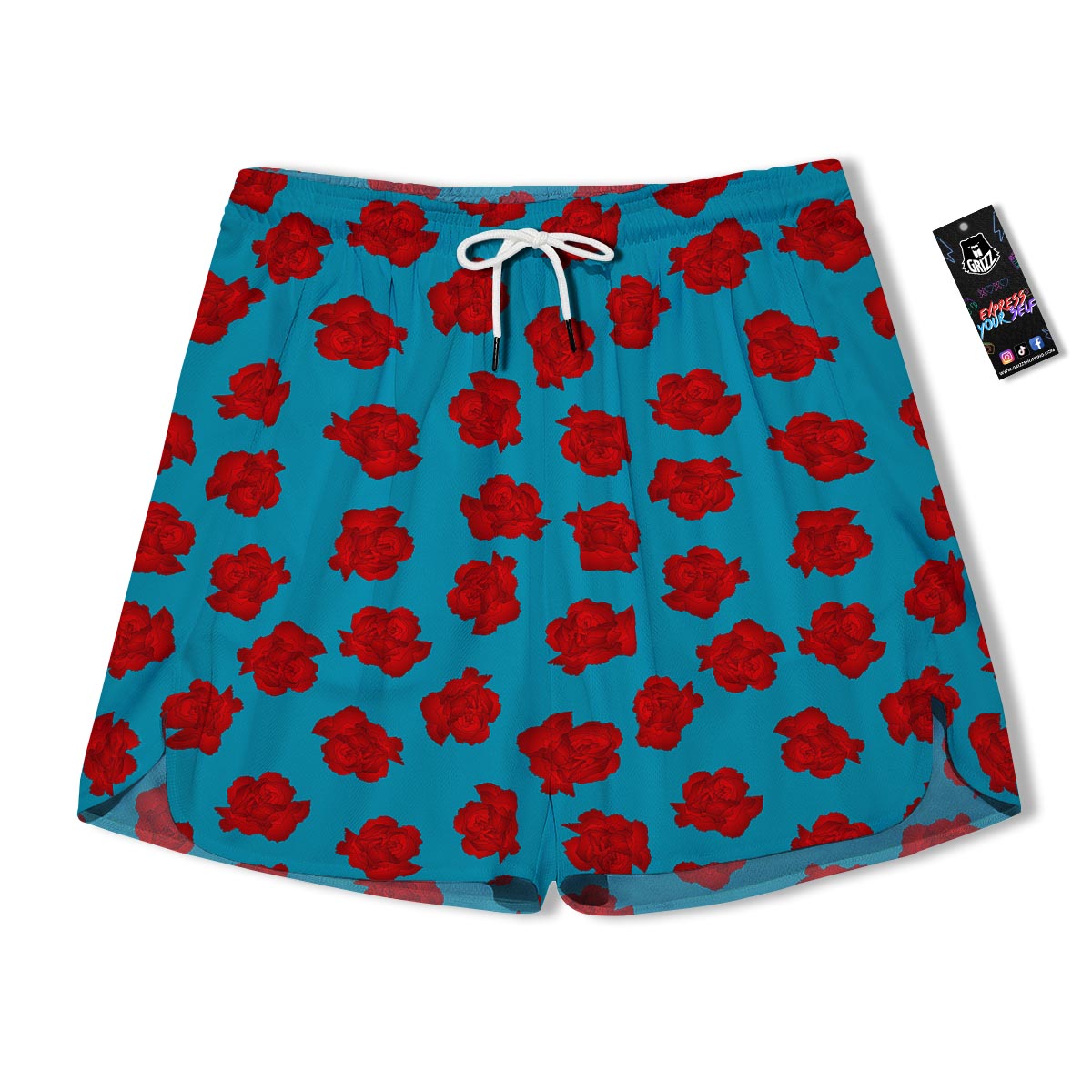 Carnation Blue And Red Print Pattern Men's Running Shorts-grizzshop