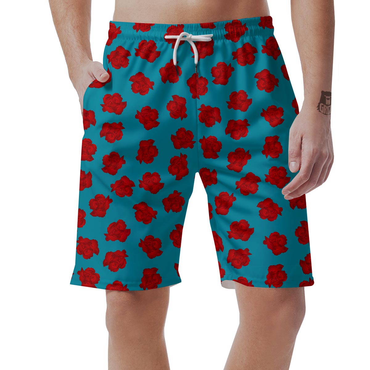 Carnation Blue And Red Print Pattern Men's Shorts-grizzshop