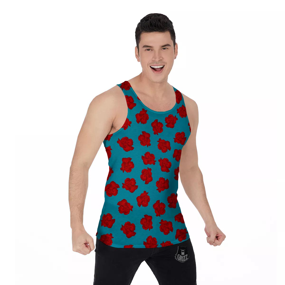 Carnation Blue And Red Print Pattern Men's Tank Top-grizzshop