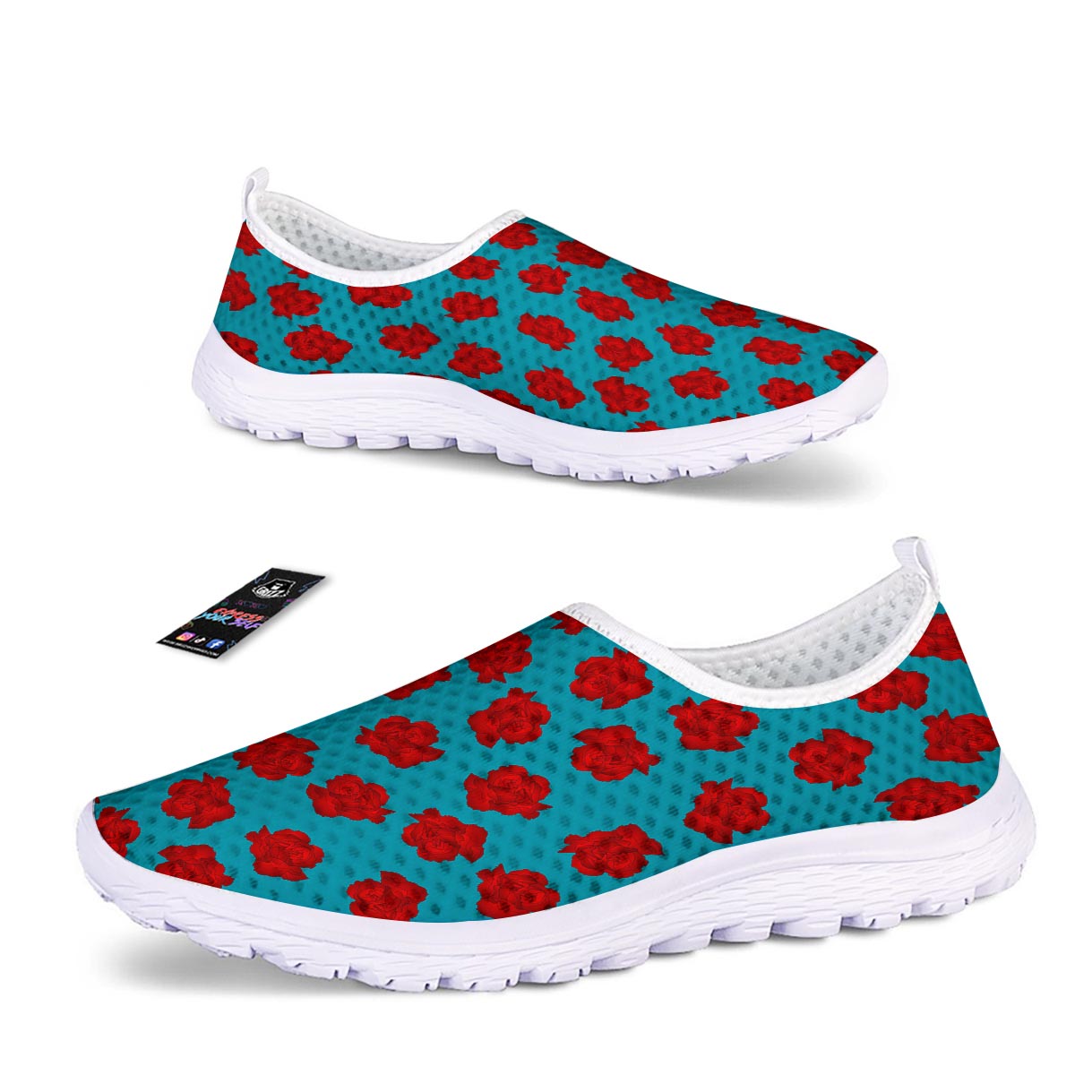 Carnation Blue And Red Print Pattern Nurse Shoes-grizzshop