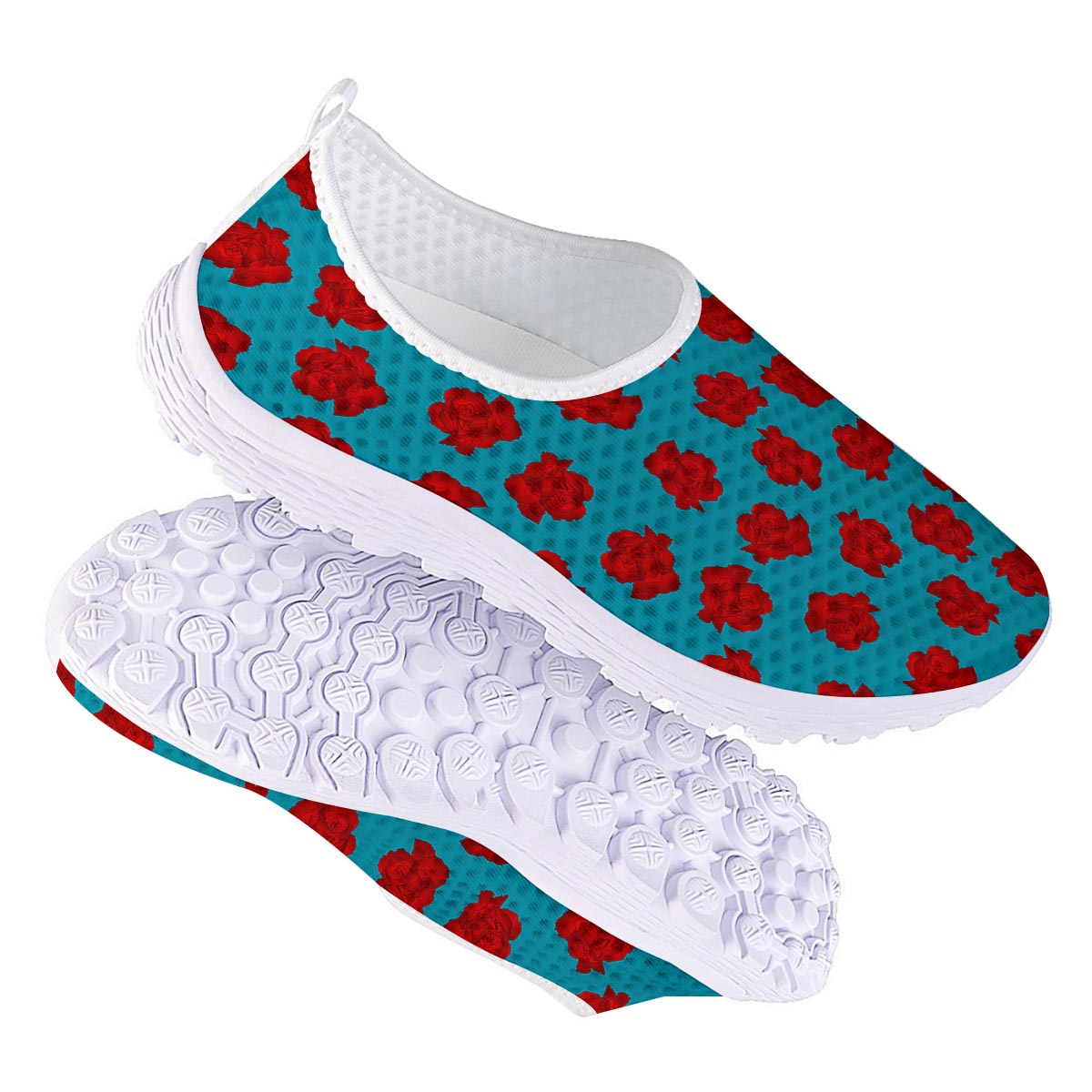 Carnation Blue And Red Print Pattern Nurse Shoes-grizzshop