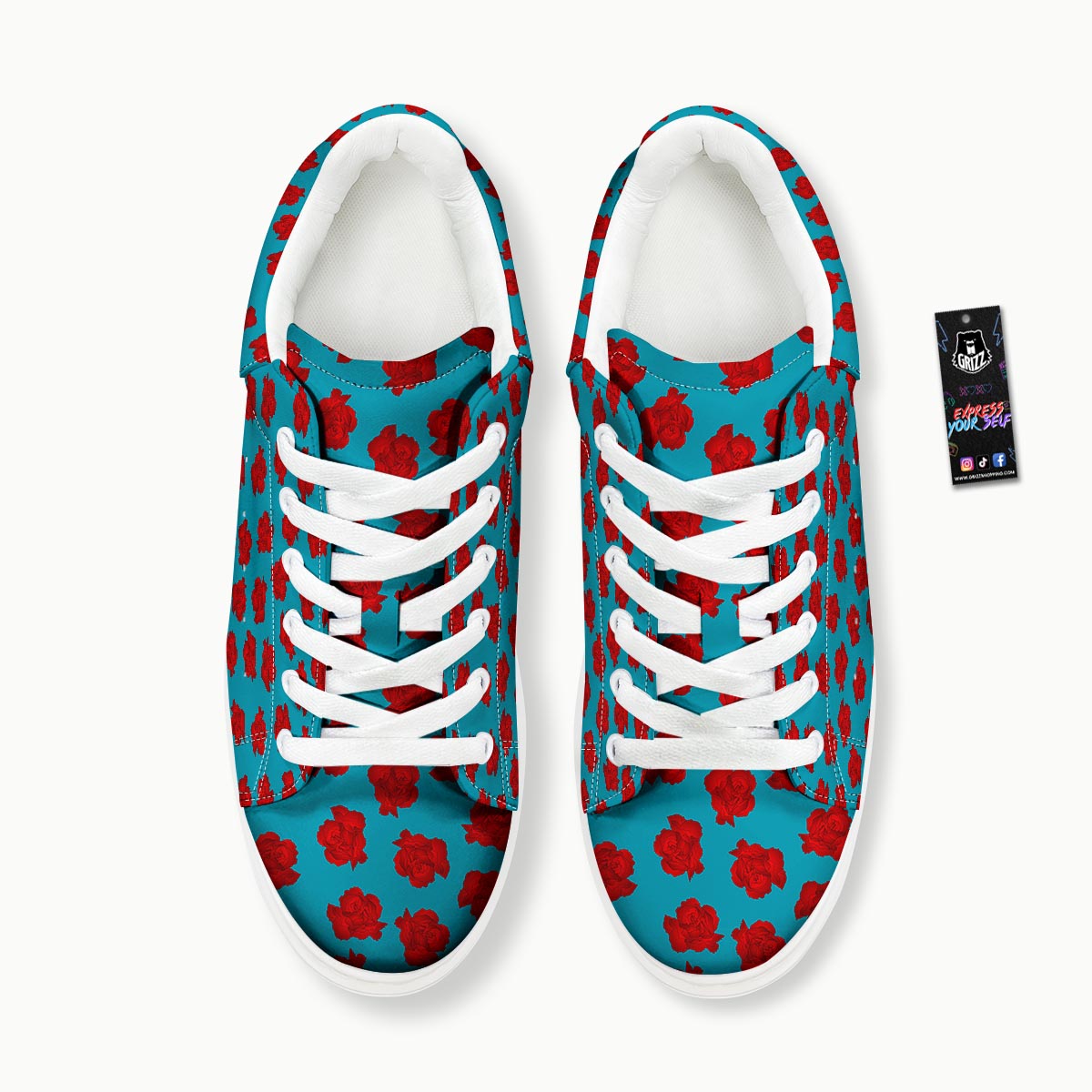 Carnation Blue And Red Print Pattern Platform Shoes-grizzshop