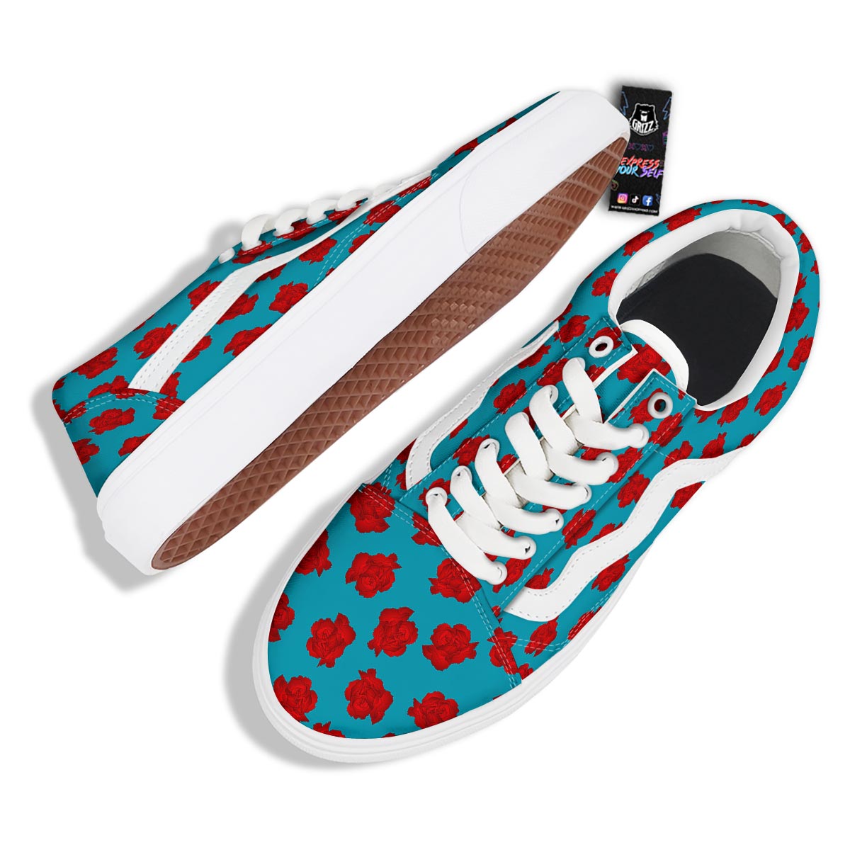 Carnation Blue And Red Print Pattern Skate Shoes-grizzshop
