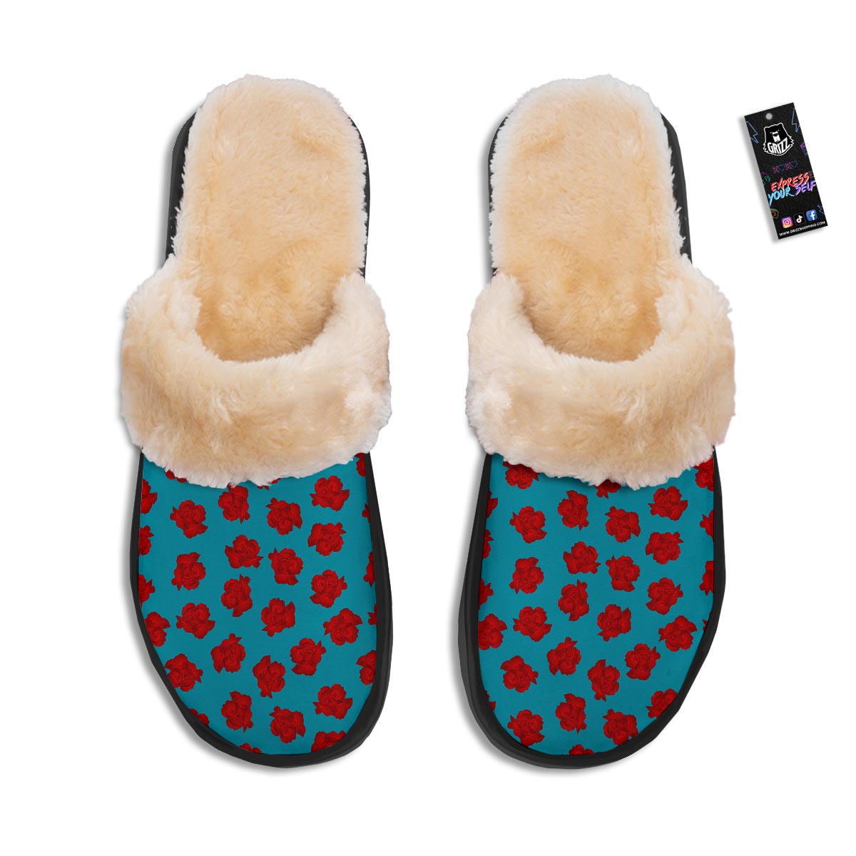 Carnation Blue And Red Print Pattern Slippers-grizzshop