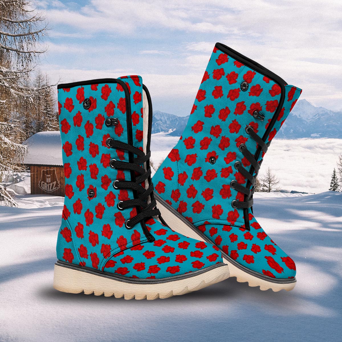 Carnation Blue And Red Print Pattern Snow Boots-grizzshop