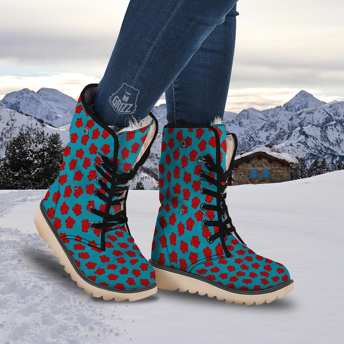 Carnation Blue And Red Print Pattern Snow Boots-grizzshop