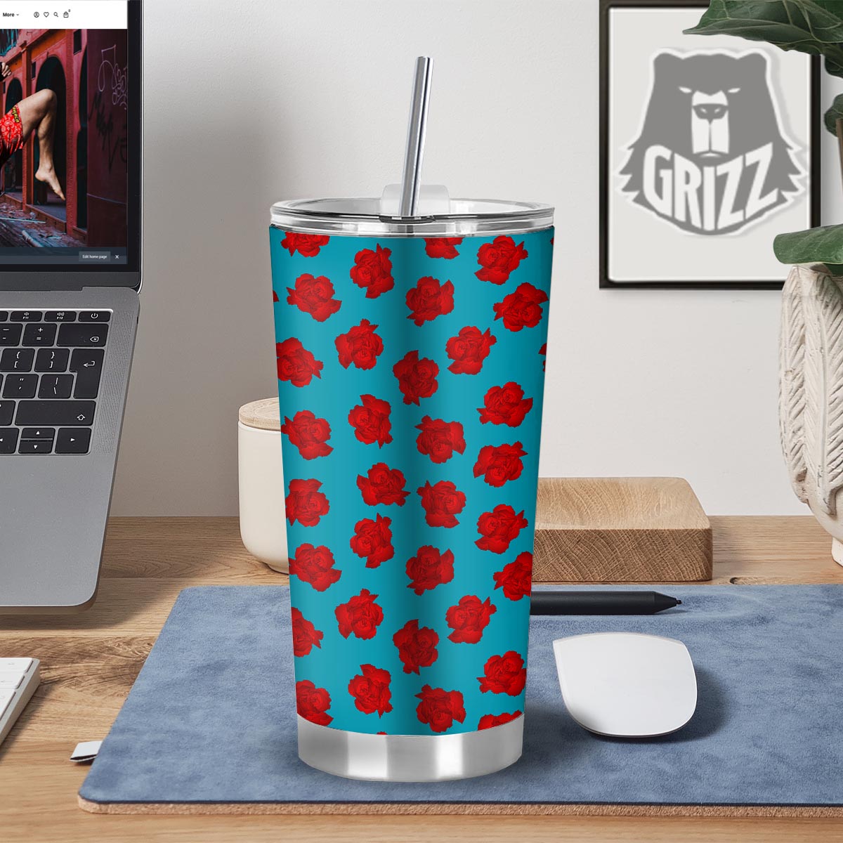 Carnation Blue And Red Print Pattern Tumbler-grizzshop