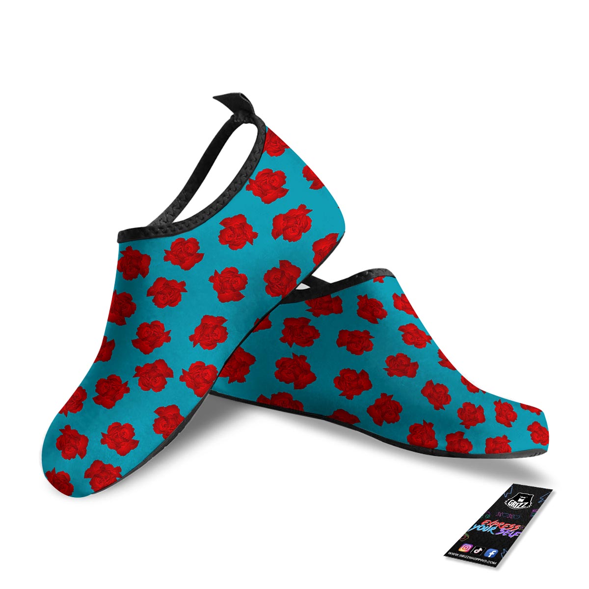 Carnation Blue And Red Print Pattern Water Shoes-grizzshop