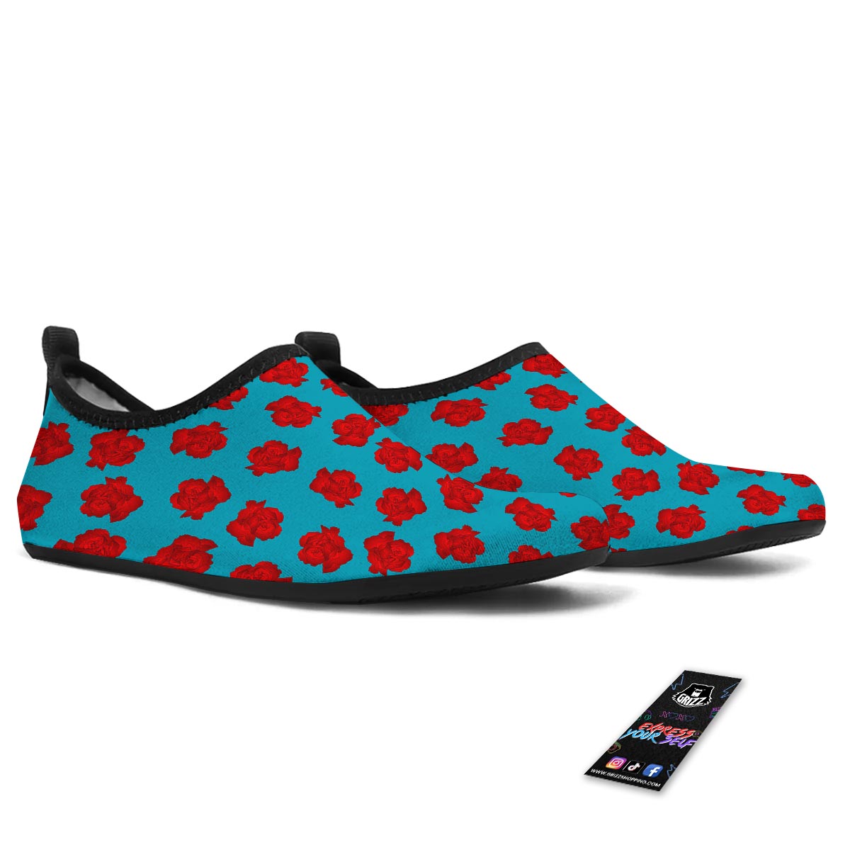 Carnation Blue And Red Print Pattern Water Shoes-grizzshop