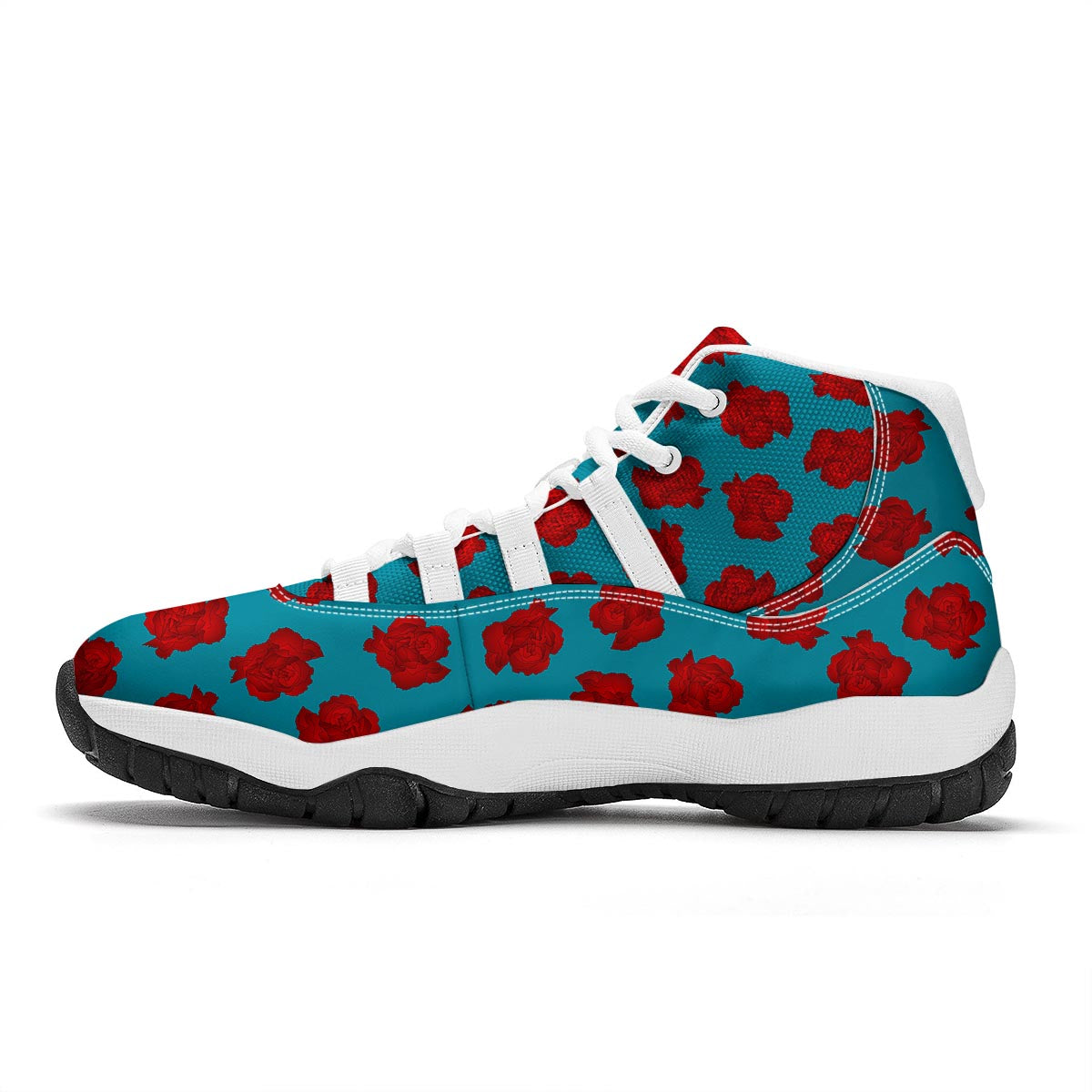 Carnation Blue And Red Print Pattern White Bball Shoes-grizzshop