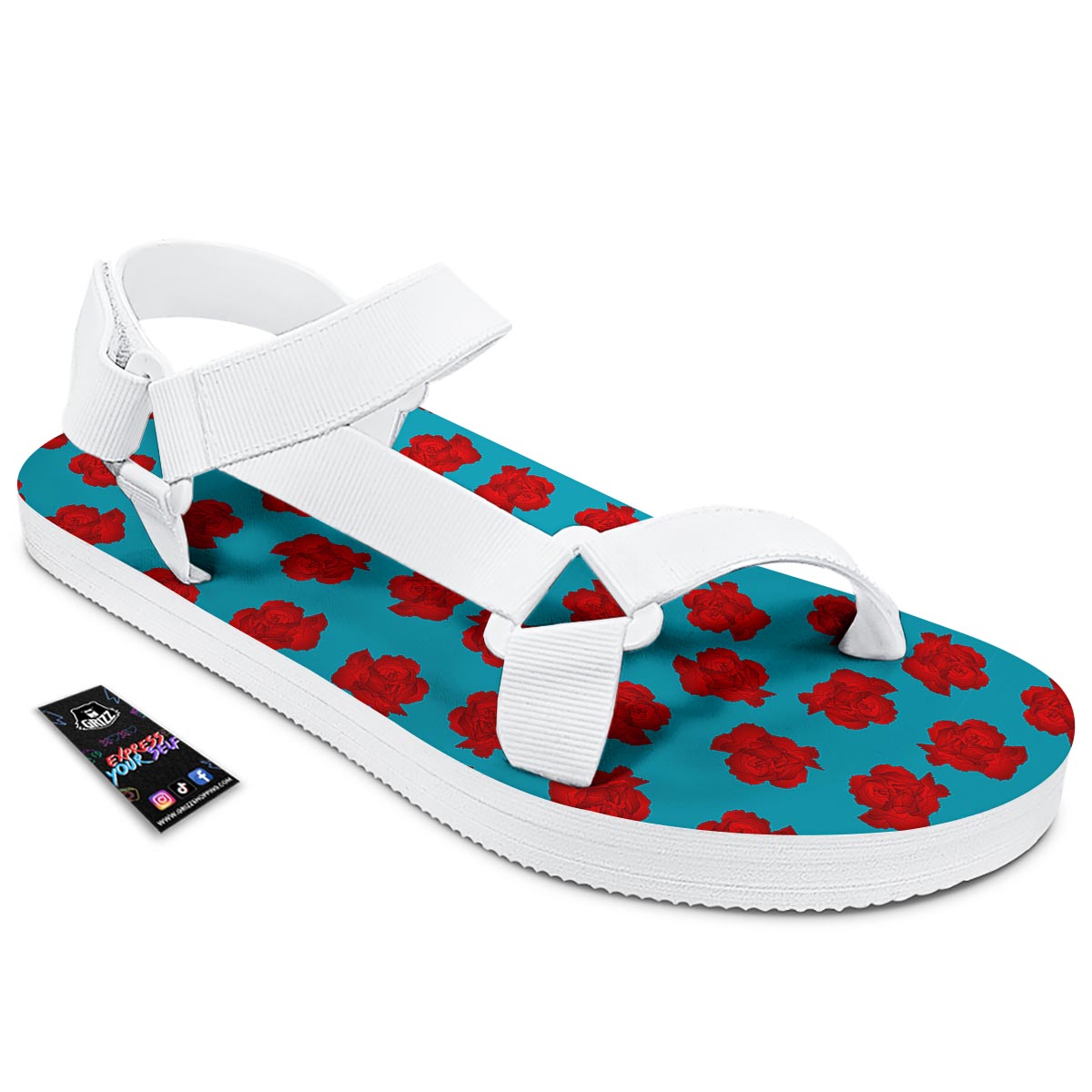 Carnation Blue And Red Print Pattern White Open Toe Sandals-grizzshop