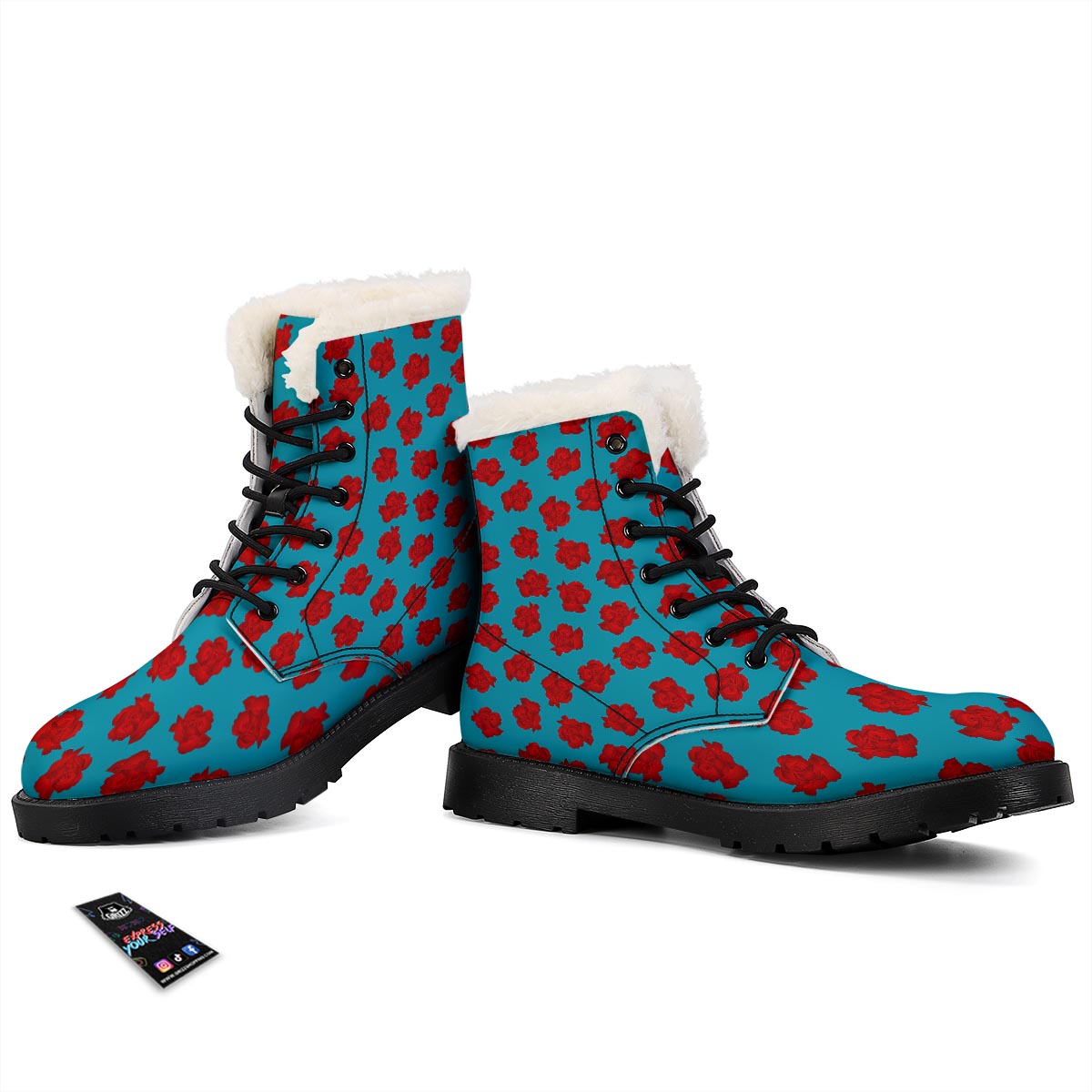 Carnation Blue And Red Print Pattern Winter Boots-grizzshop
