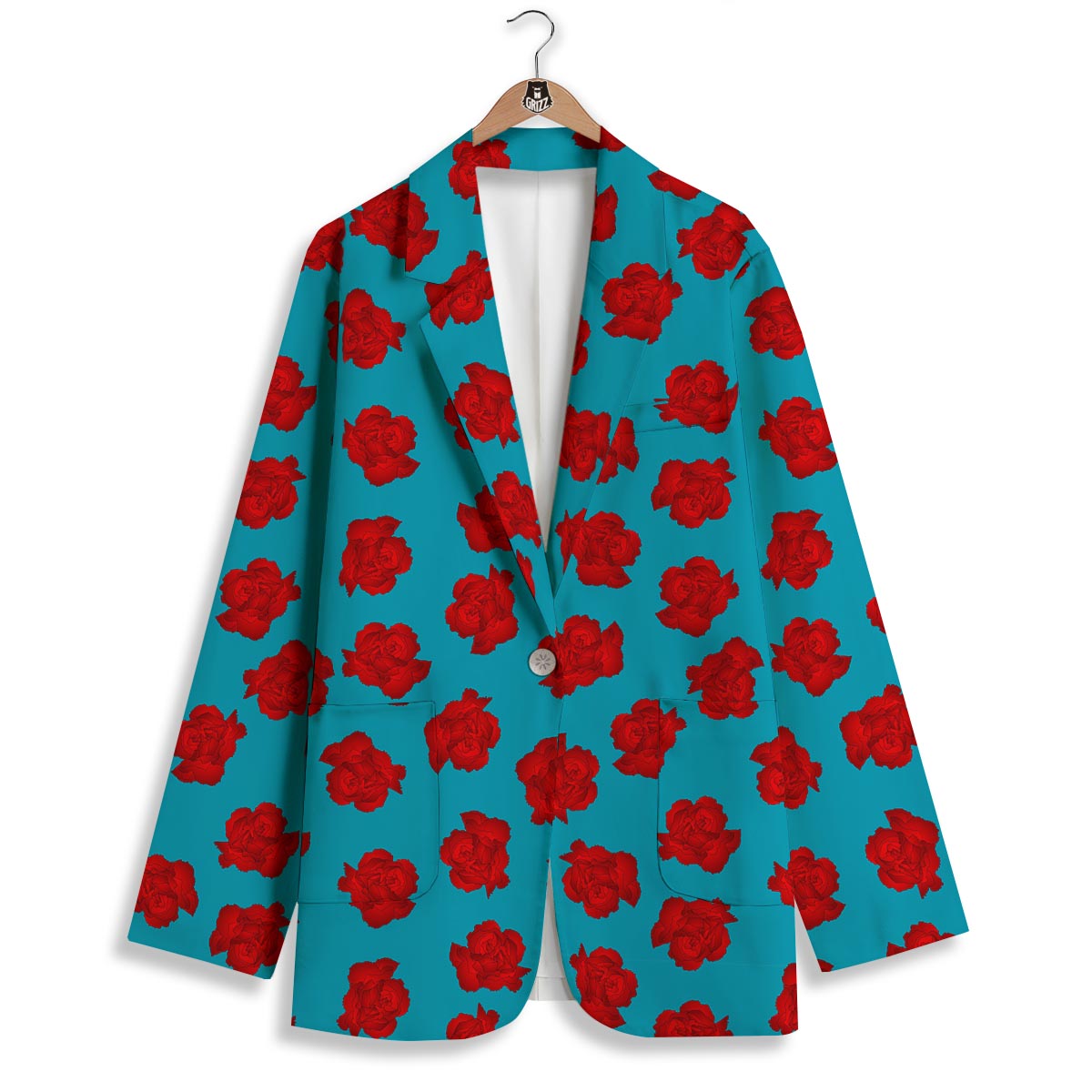 Carnation Blue And Red Print Pattern Women's Blazer-grizzshop