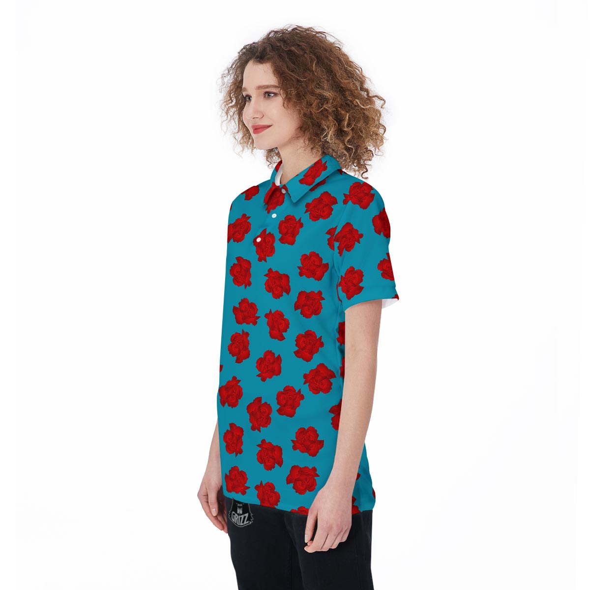Carnation Blue And Red Print Pattern Women's Golf Shirts-grizzshop