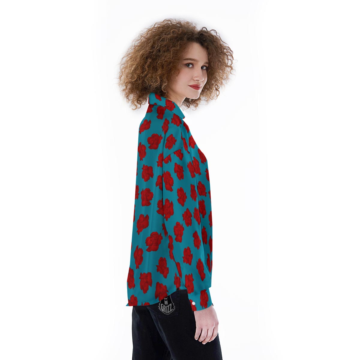 Carnation Blue And Red Print Pattern Women's Long Sleeve Shirts-grizzshop
