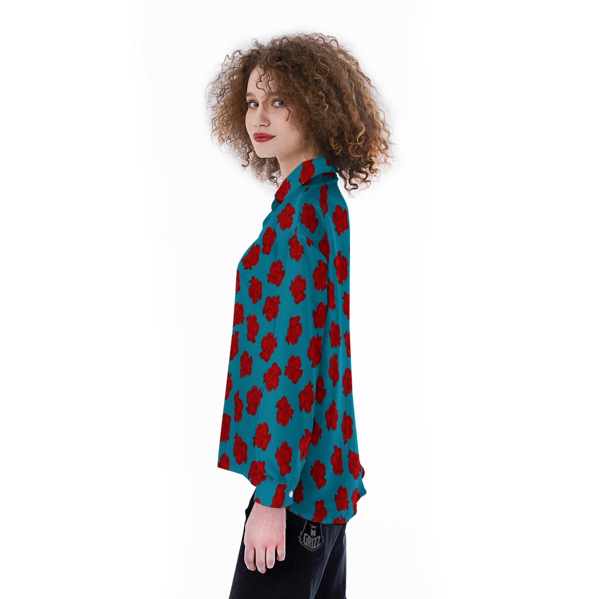 Carnation Blue And Red Print Pattern Women's Long Sleeve Shirts-grizzshop