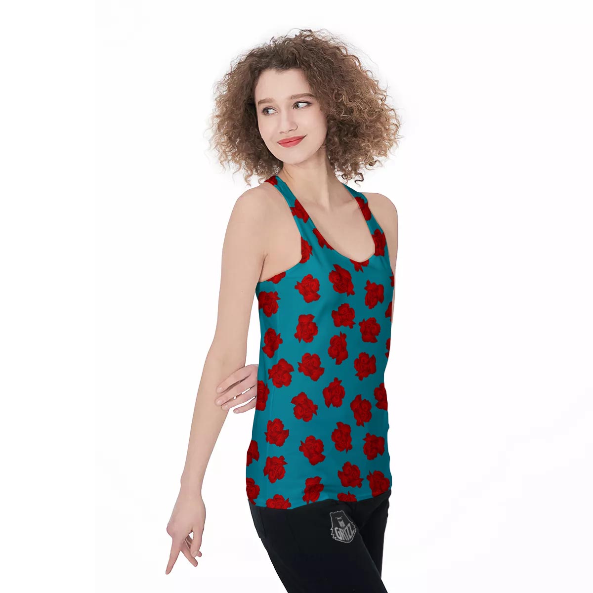 Carnation Blue And Red Print Pattern Women's Racerback Tank Top-grizzshop