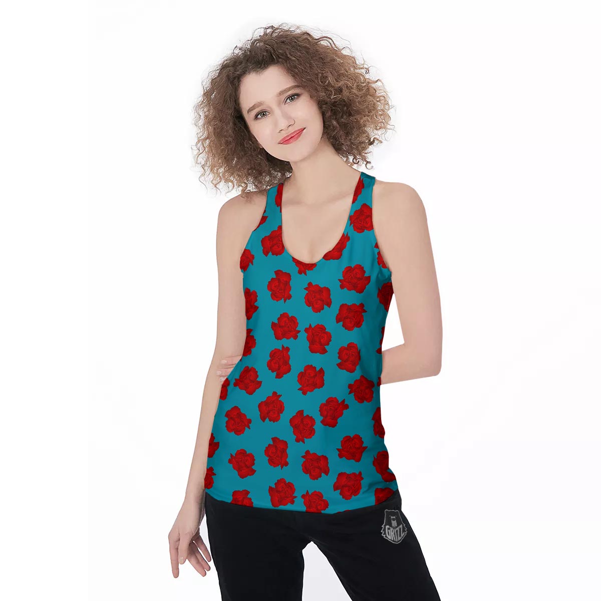 Carnation Blue And Red Print Pattern Women's Racerback Tank Top-grizzshop