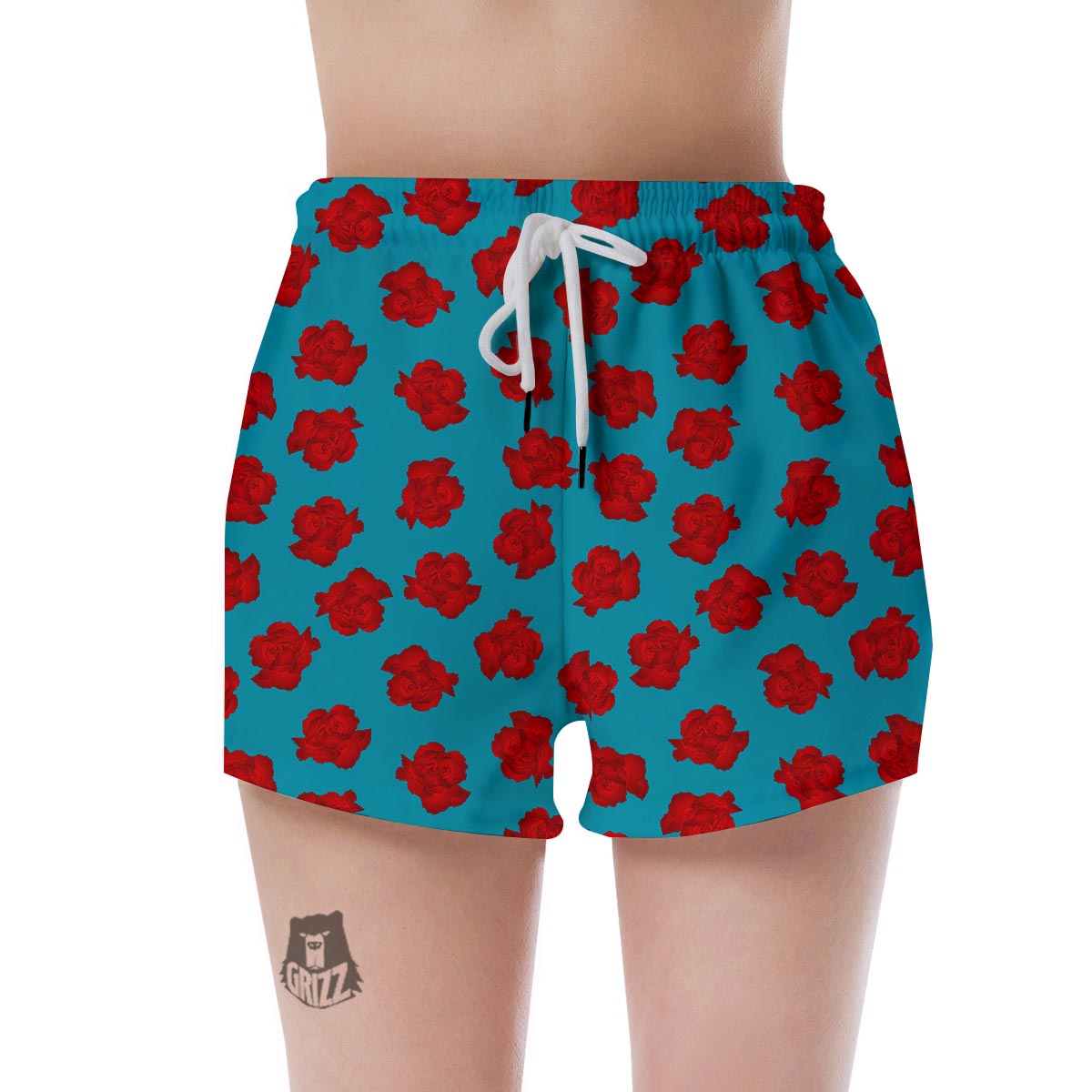 Carnation Blue And Red Print Pattern Women's Shorts-grizzshop