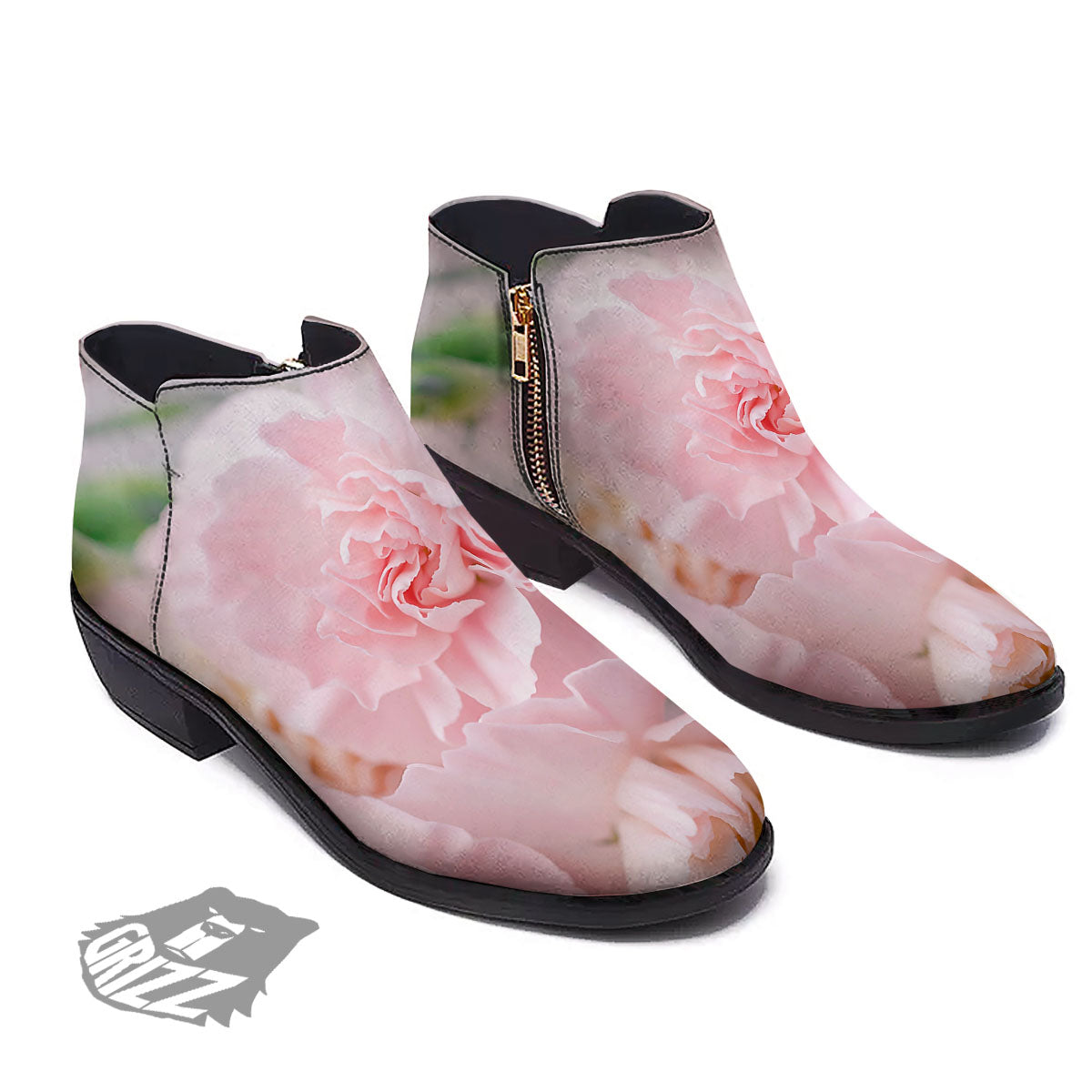 Carnation Flower Pink Print Ankle Boots-grizzshop
