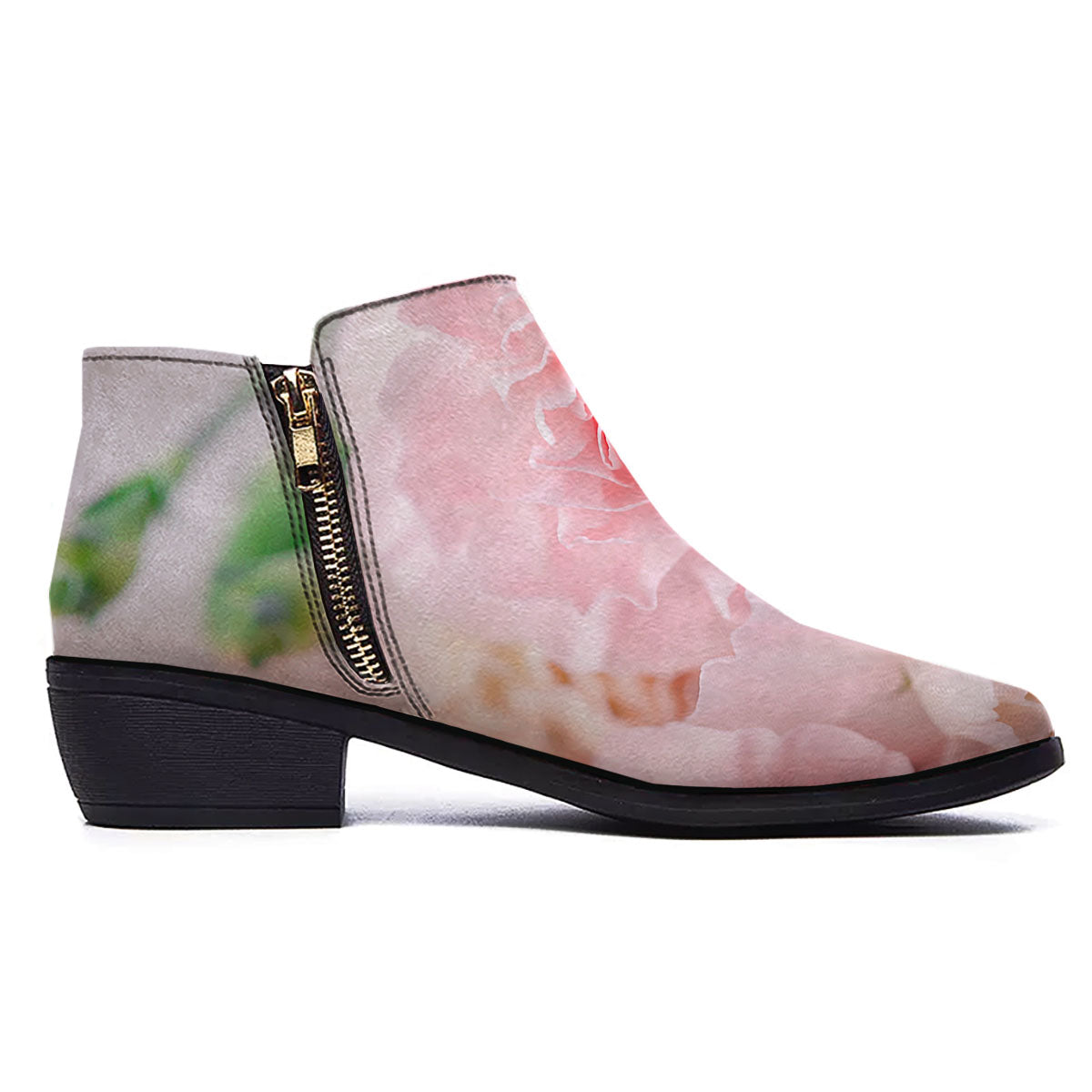 Carnation Flower Pink Print Ankle Boots-grizzshop
