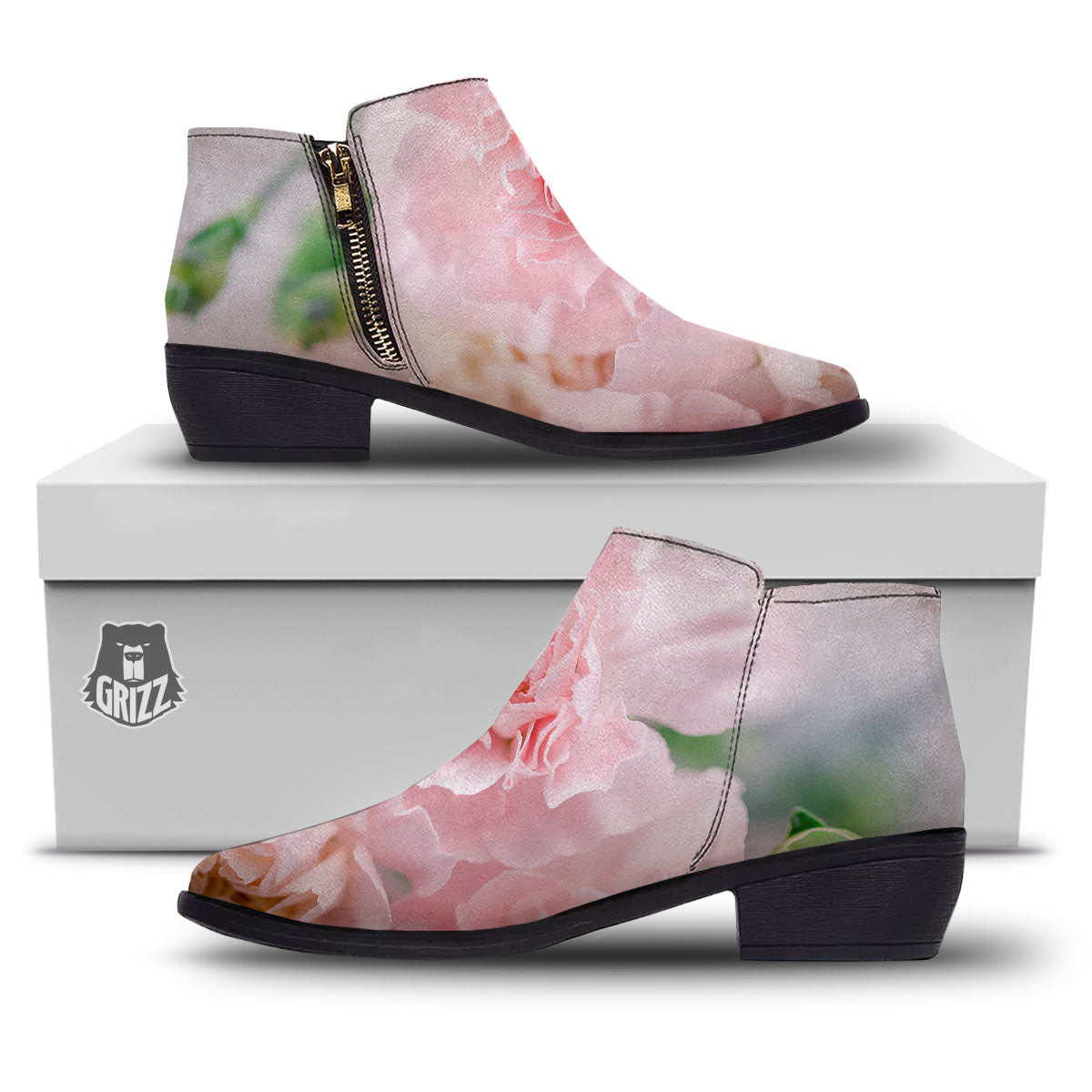 Carnation Flower Pink Print Ankle Boots-grizzshop