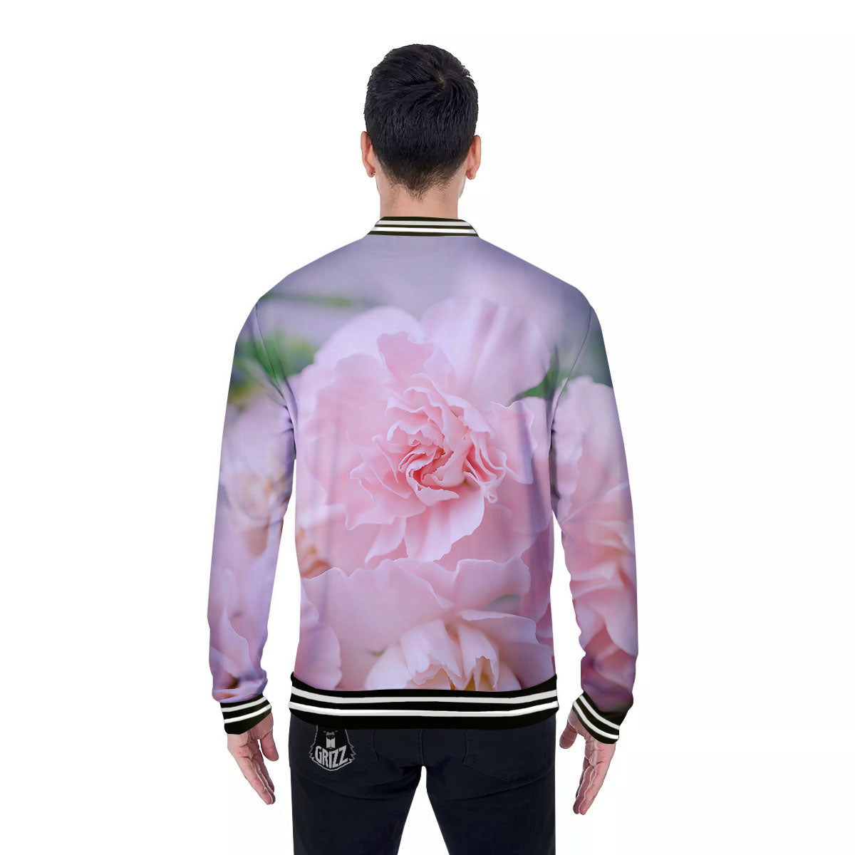 Carnation Flower Pink Print Baseball Jacket-grizzshop