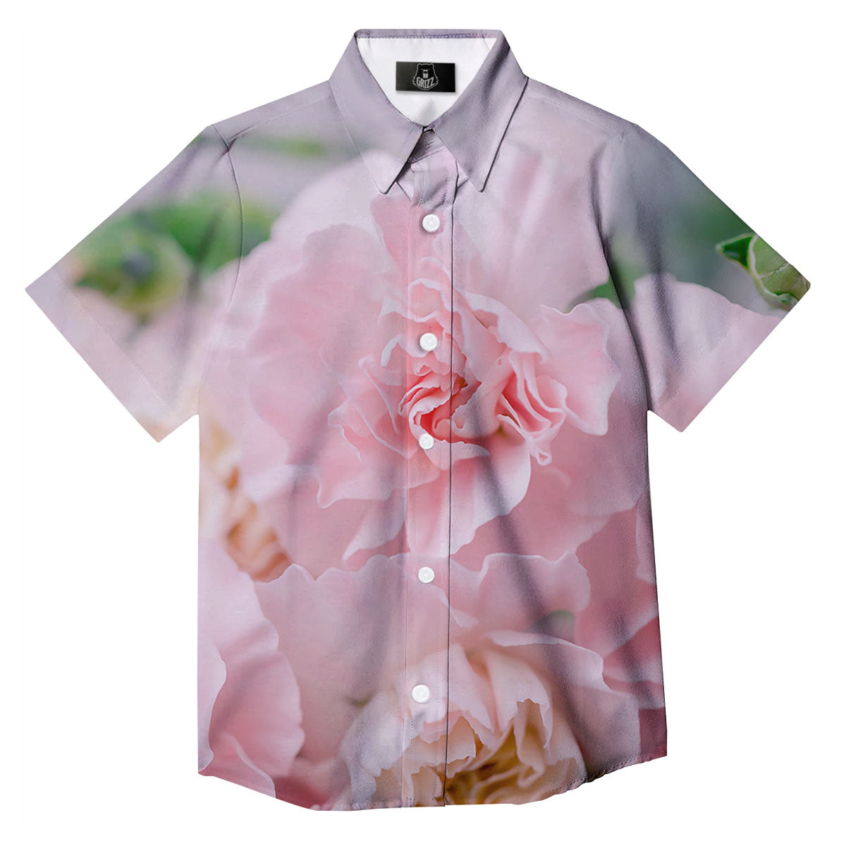 Carnation Flower Pink Print Button Up Shirt-grizzshop