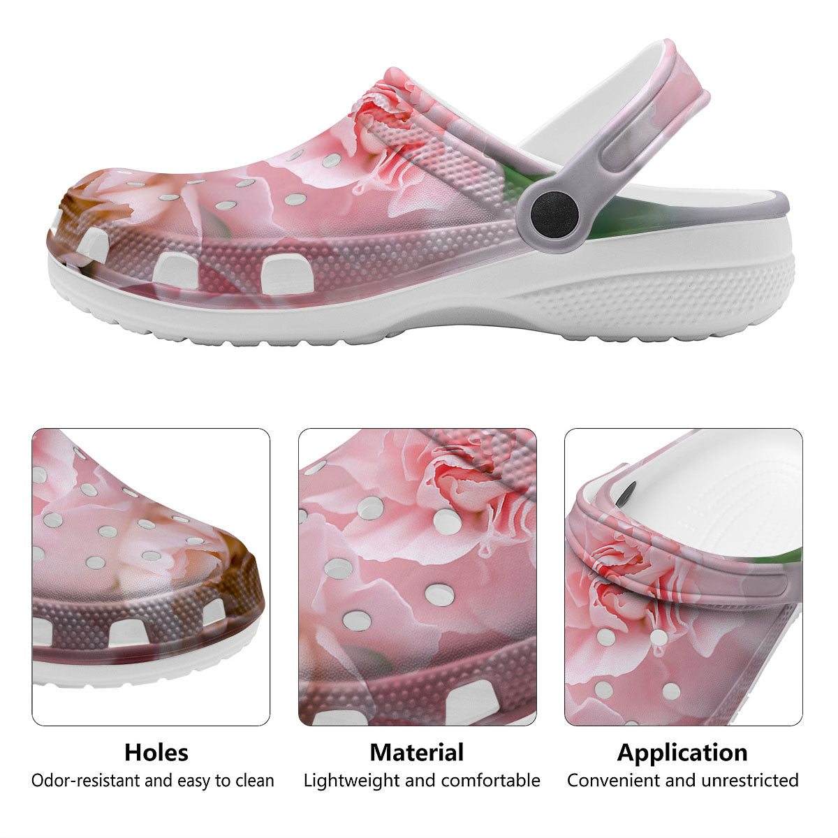 Carnation Flower Pink Print Clog-grizzshop