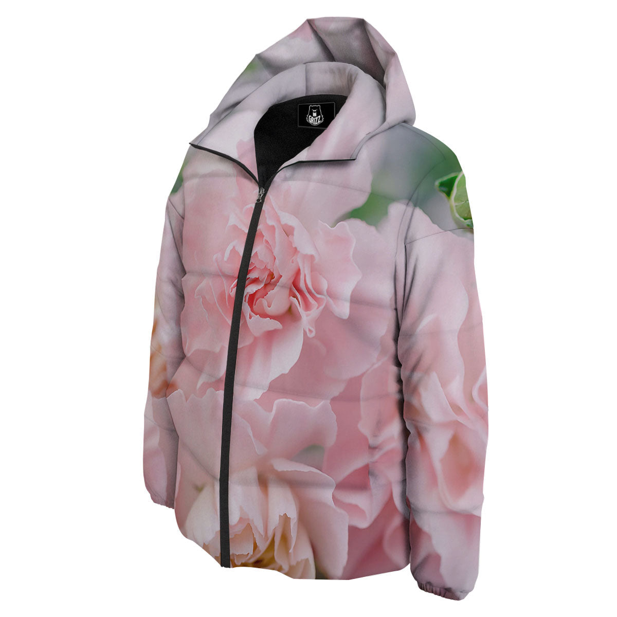 Carnation Flower Pink Print Down Jacket-grizzshop