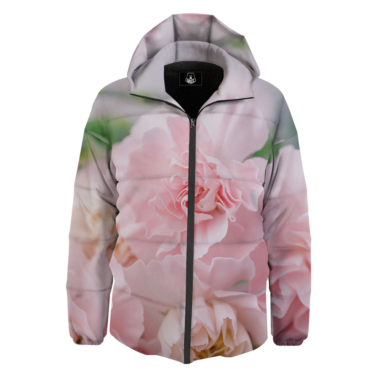 Carnation Flower Pink Print Down Jacket-grizzshop