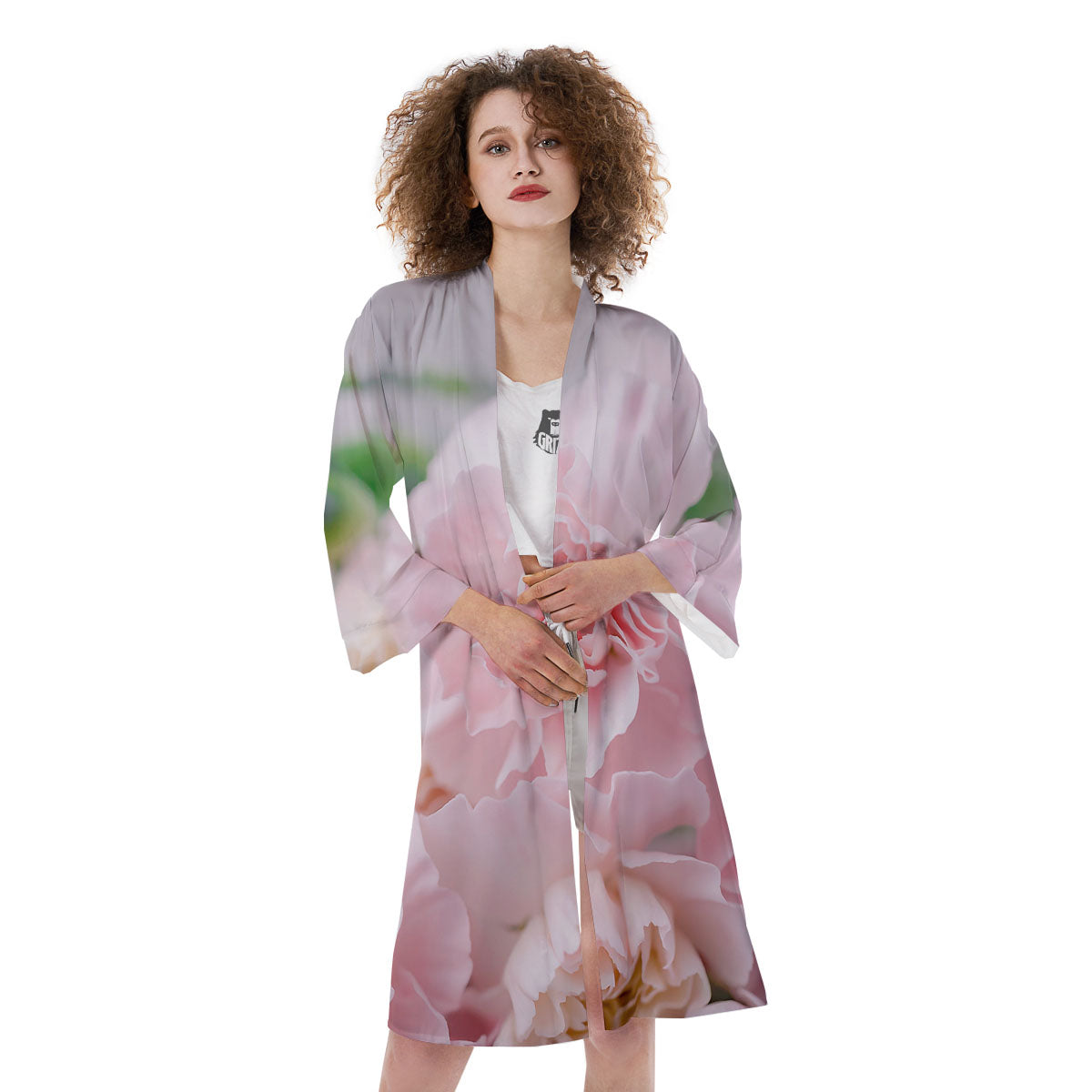 Carnation Flower Pink Print Kimono-grizzshop