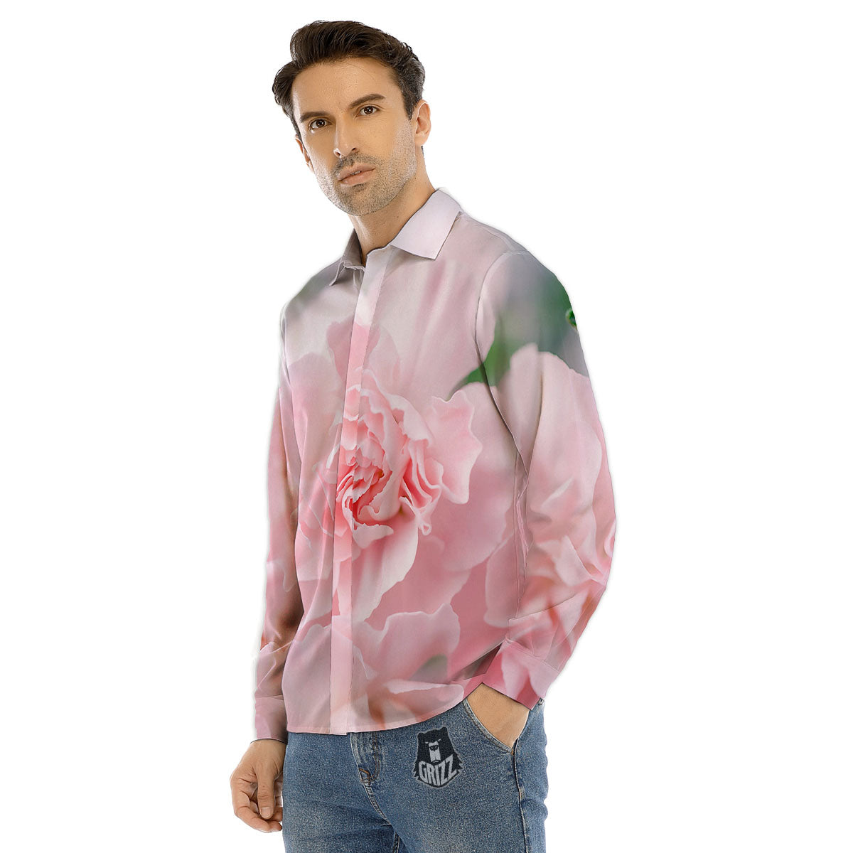 Carnation Flower Pink Print Men's Dress Shirts-grizzshop