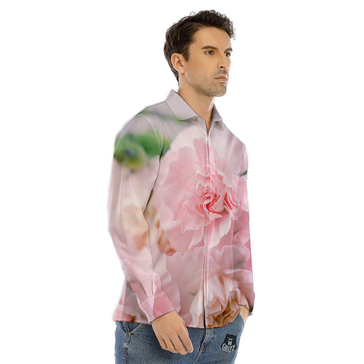 Carnation Flower Pink Print Men's Dress Shirts-grizzshop