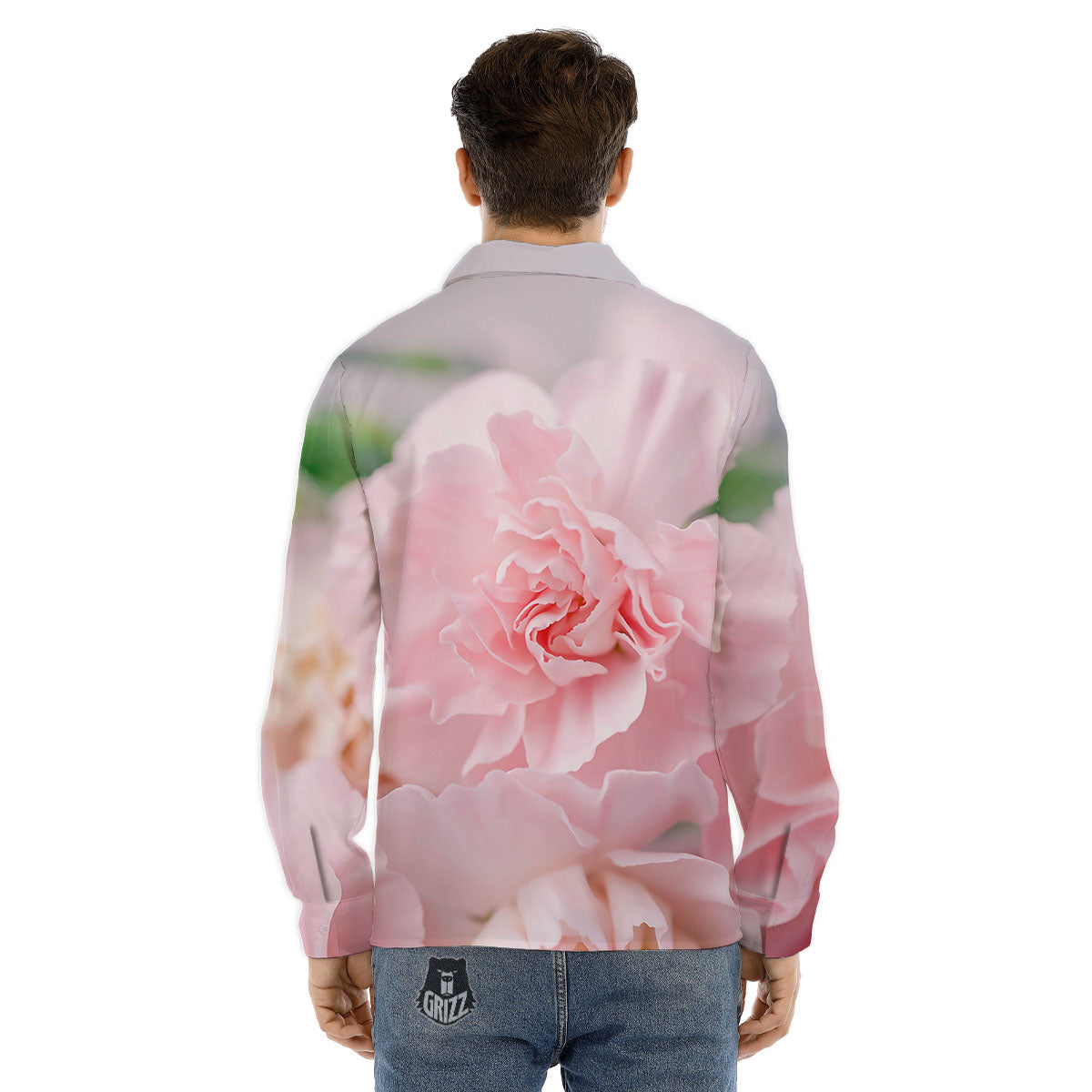 Carnation Flower Pink Print Men's Dress Shirts-grizzshop