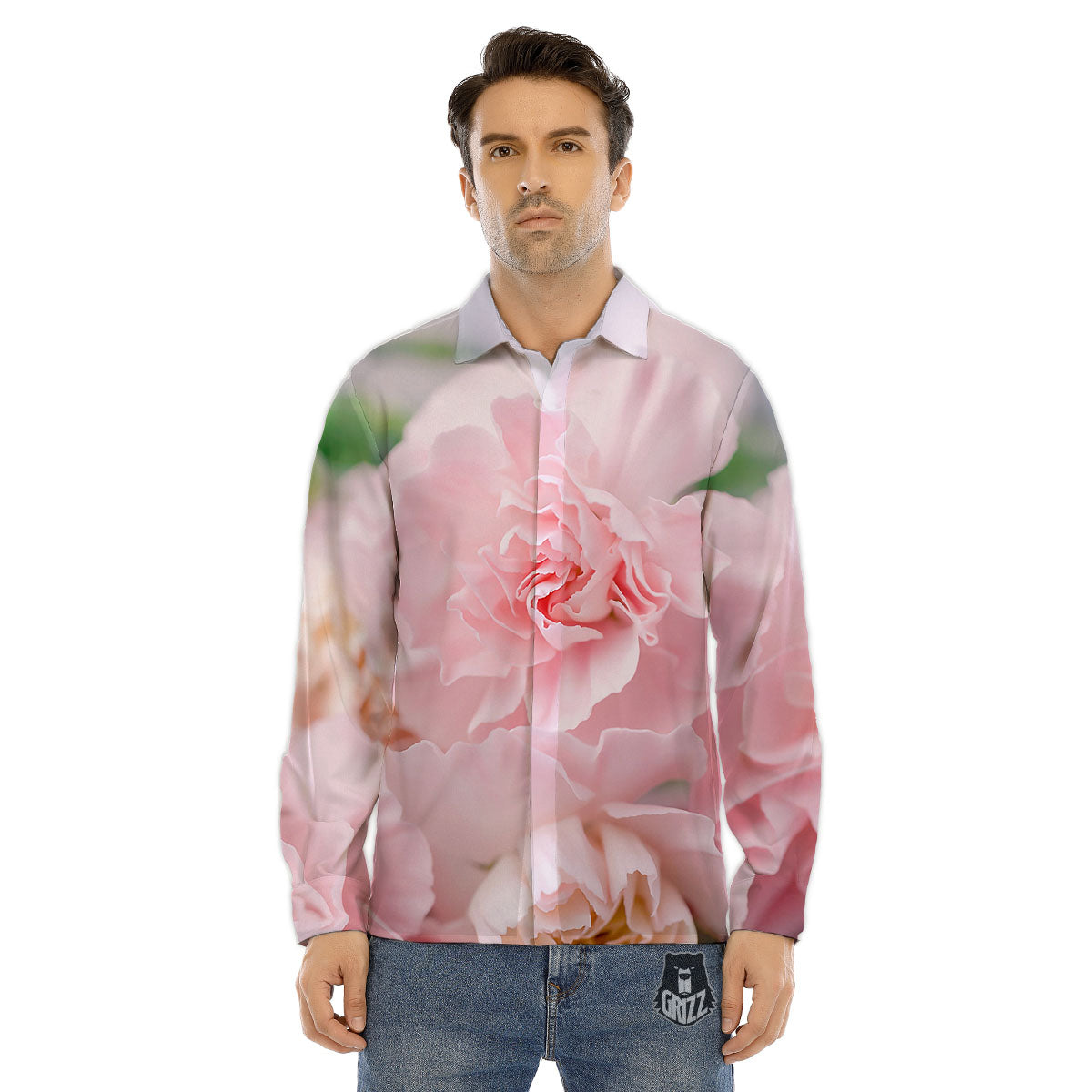 Carnation Flower Pink Print Men's Dress Shirts-grizzshop