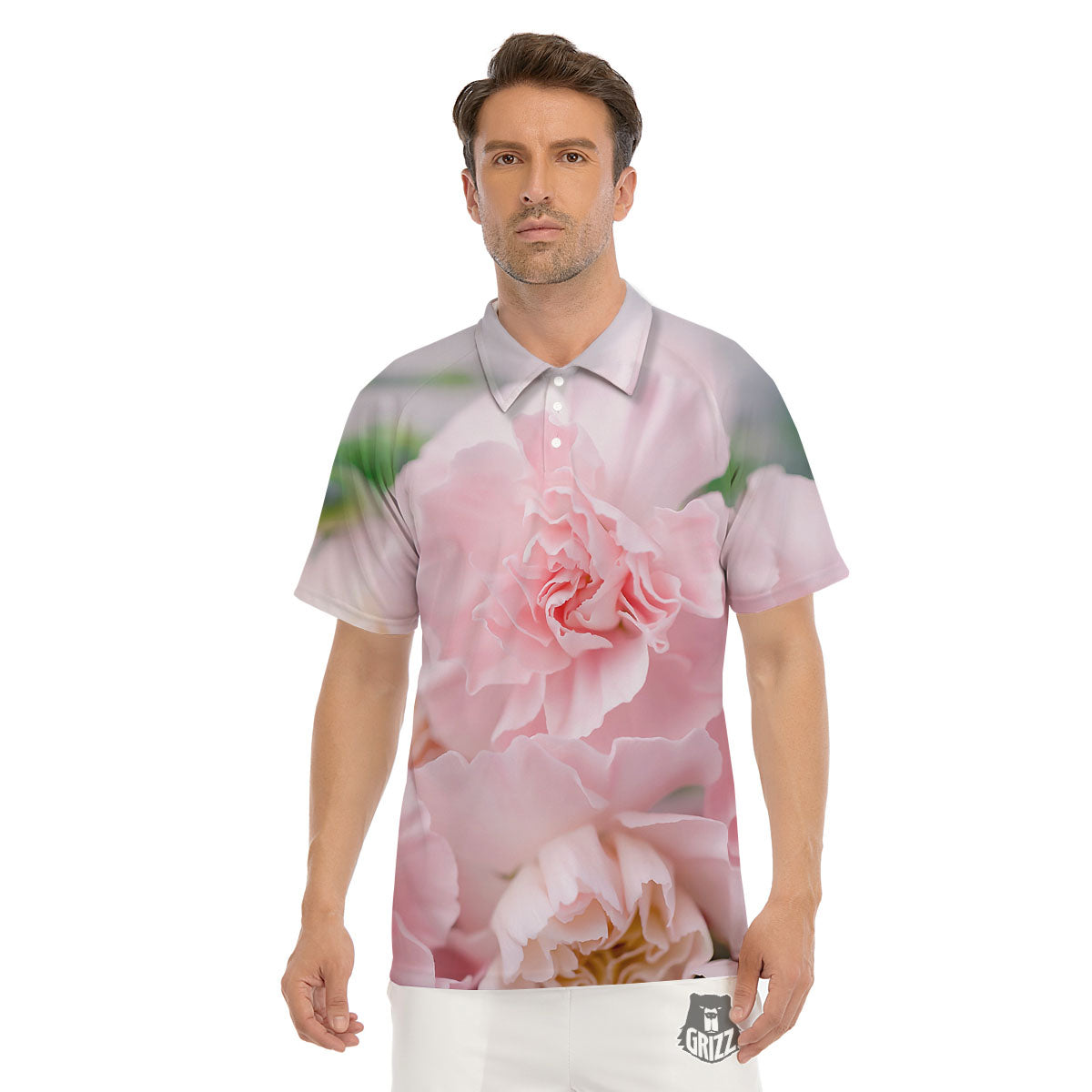 Carnation Flower Pink Print Men's Golf Shirts-grizzshop