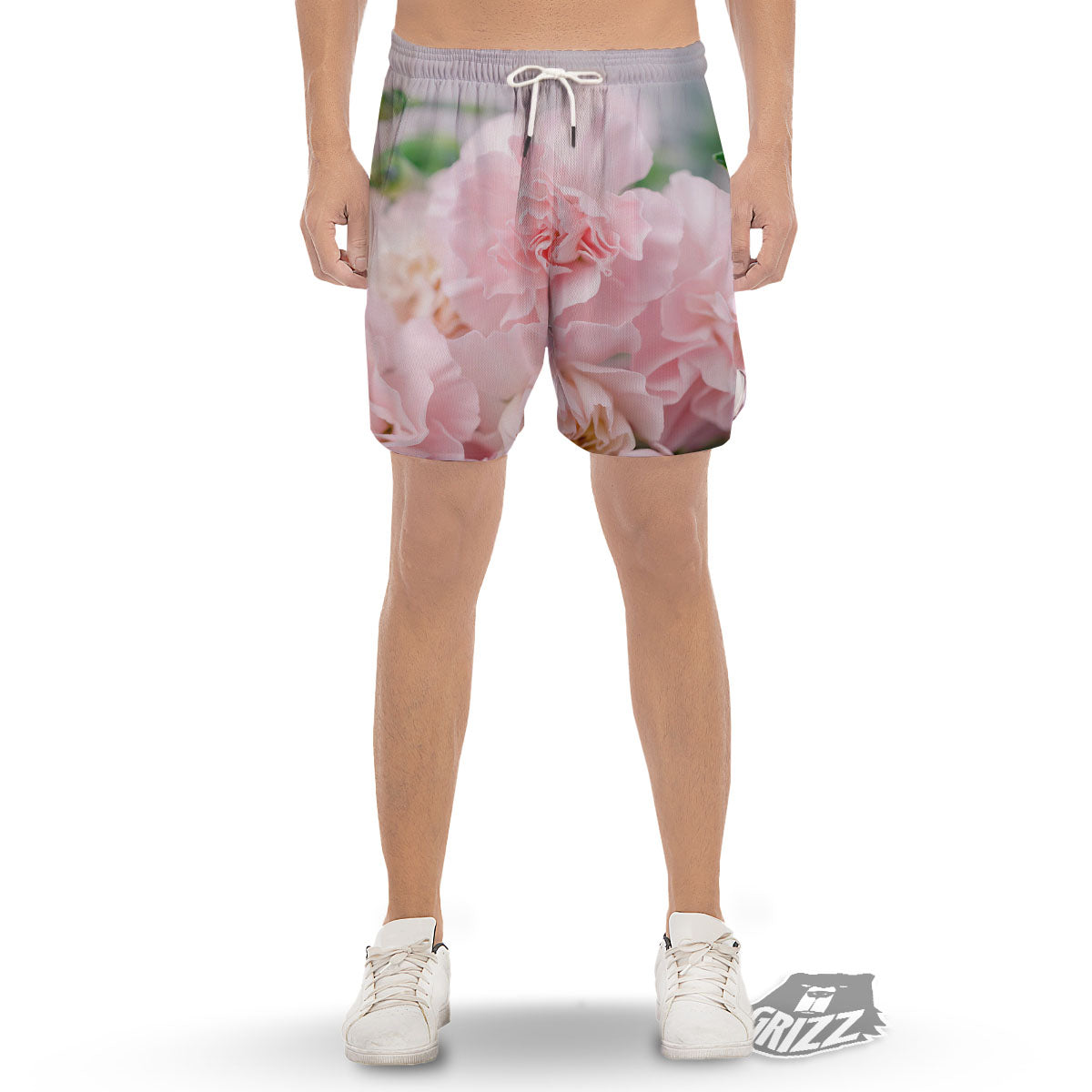 Carnation Flower Pink Print Men's Gym Shorts-grizzshop