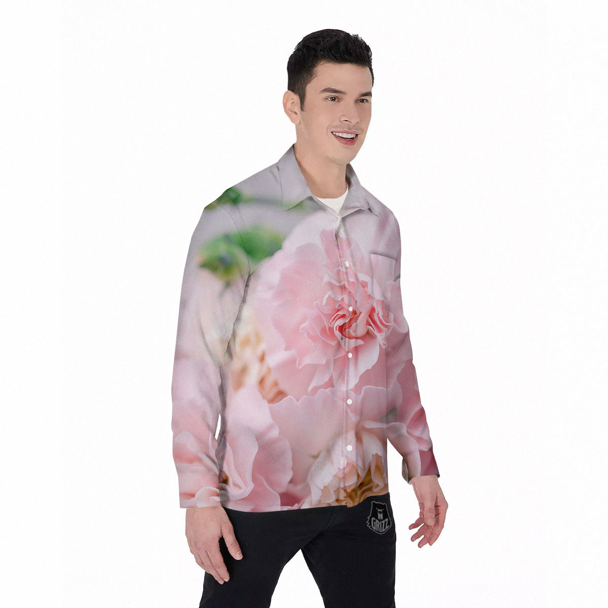 Carnation Flower Pink Print Men's Long Sleeve Shirts-grizzshop