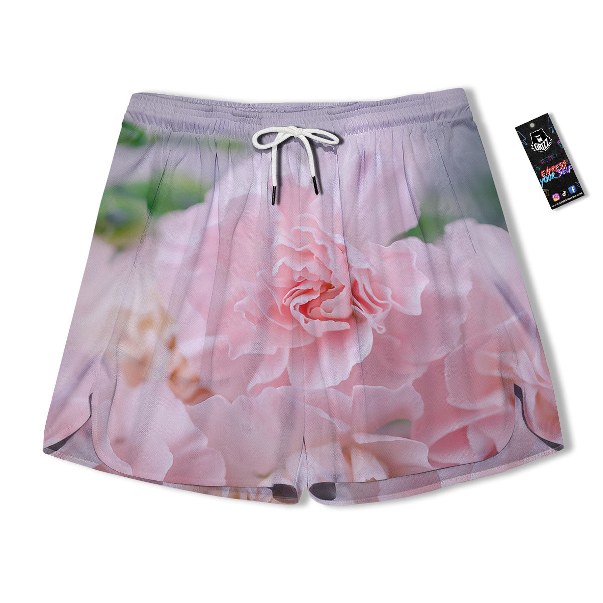 Carnation Flower Pink Print Men's Running Shorts-grizzshop