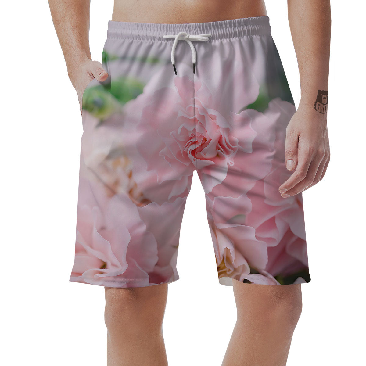 Carnation Flower Pink Print Men's Shorts-grizzshop
