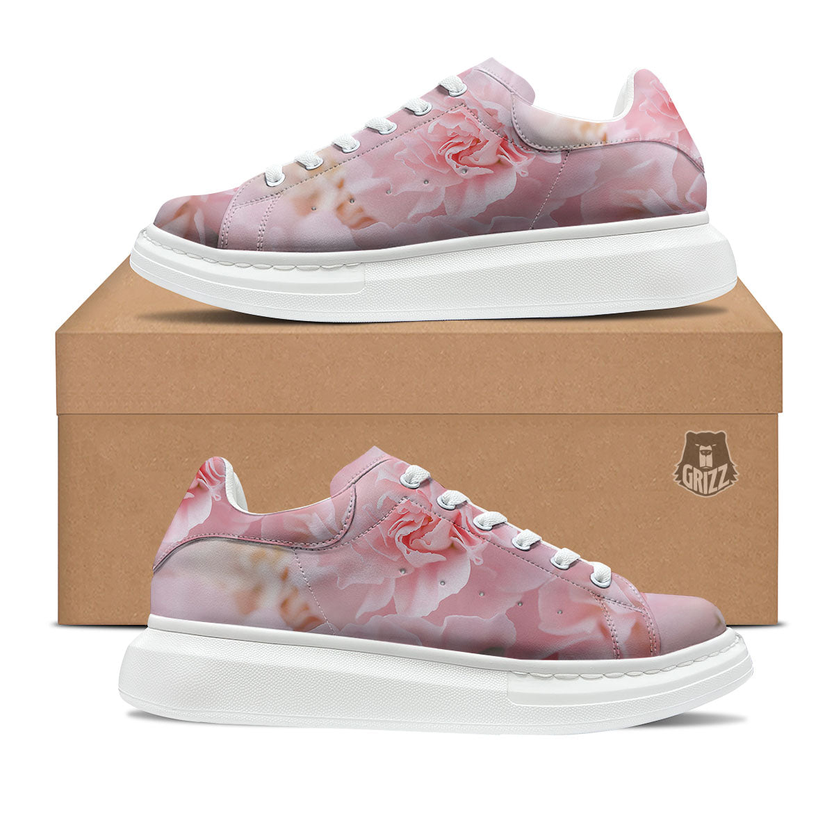 Carnation Flower Pink Print Platform Shoes-grizzshop