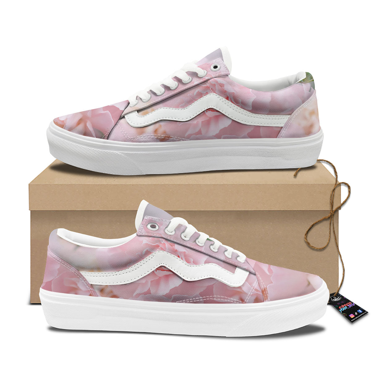 Carnation Flower Pink Print Skate Shoes-grizzshop