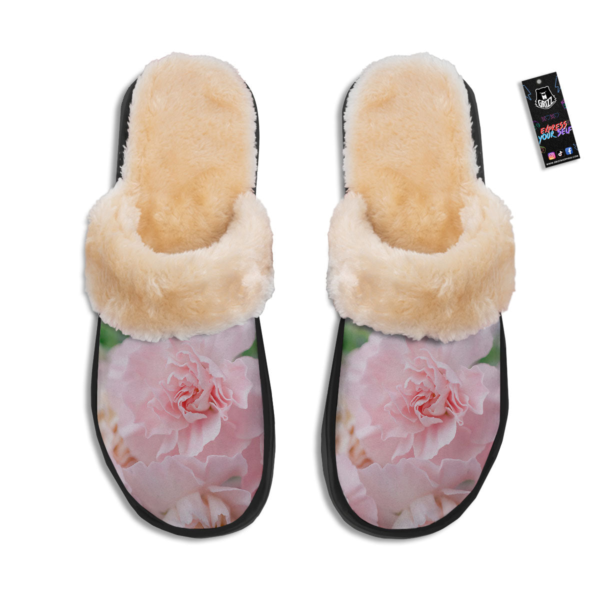 Carnation Flower Pink Print Slippers-grizzshop